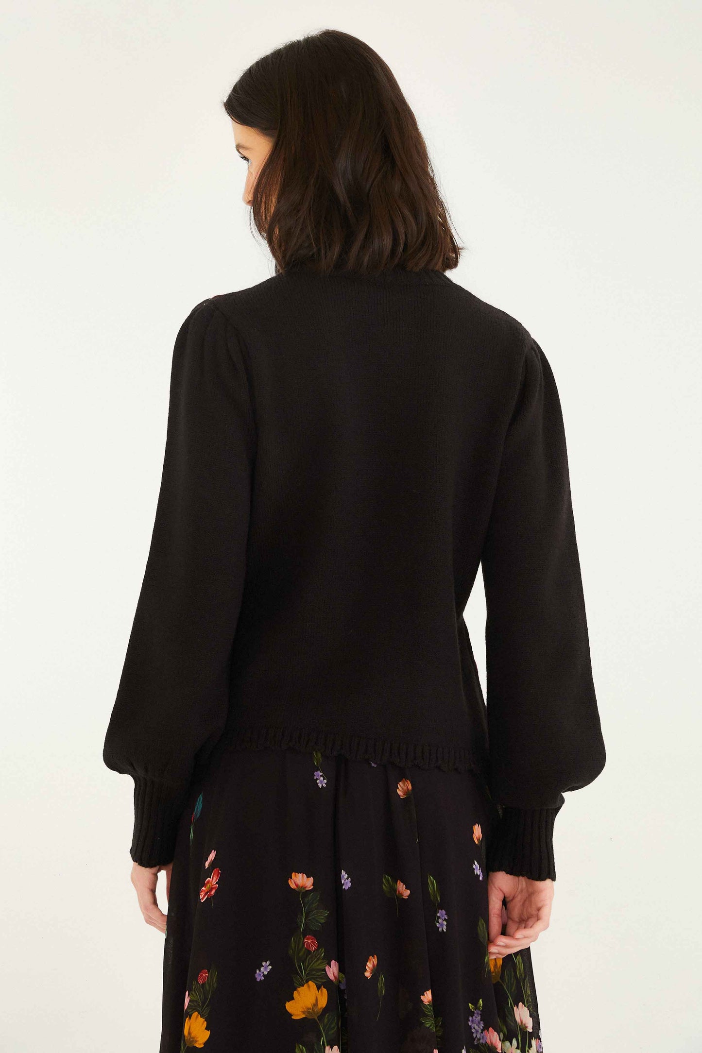 Black Bold Colorful Flower Embroidered Knit Sweater