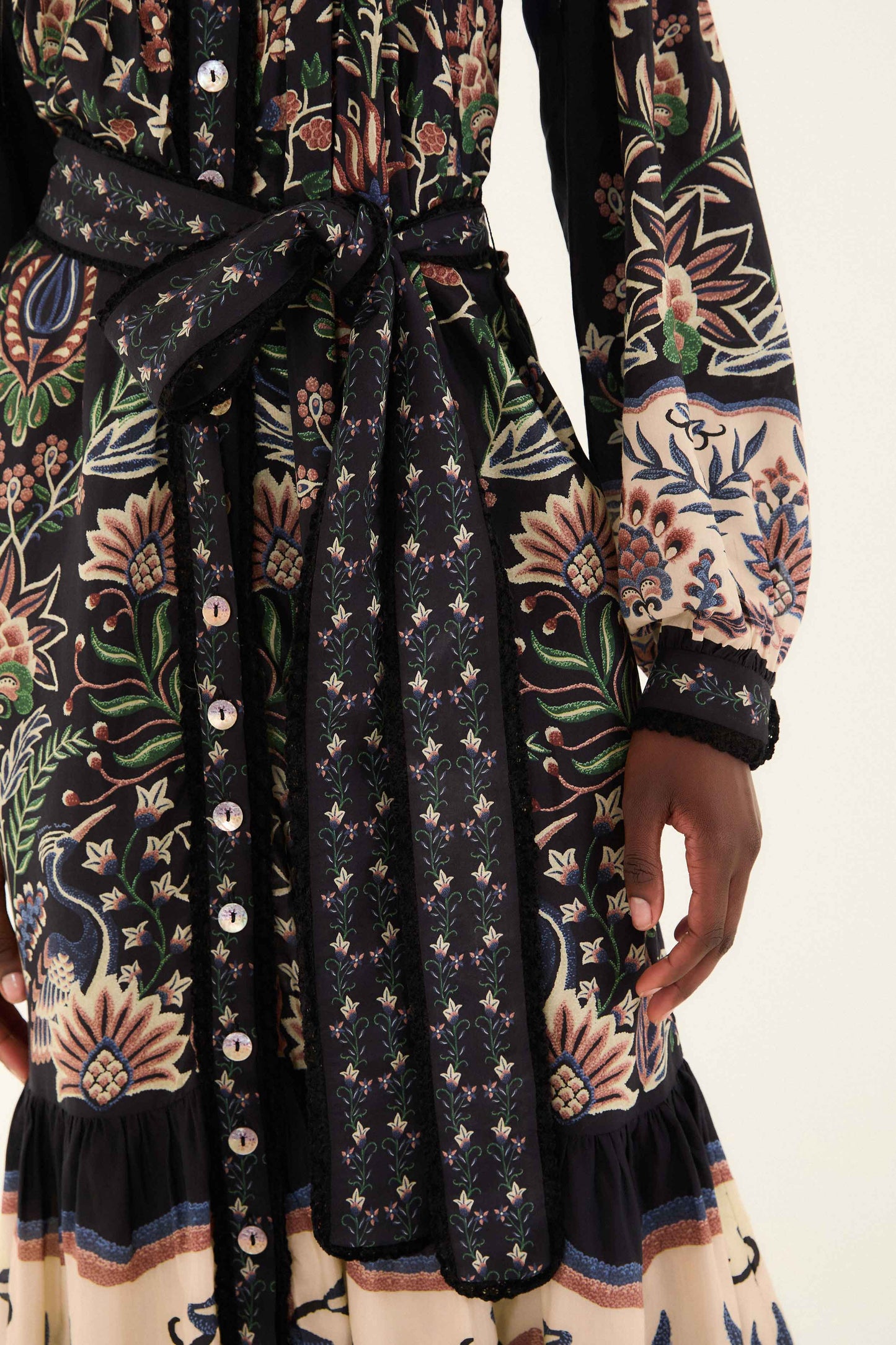 Black Marvelous Garden Long Sleeve Maxi Dress