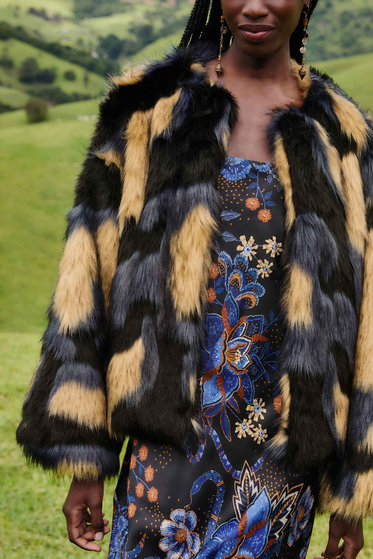 Multicolor Faux Fur Coat