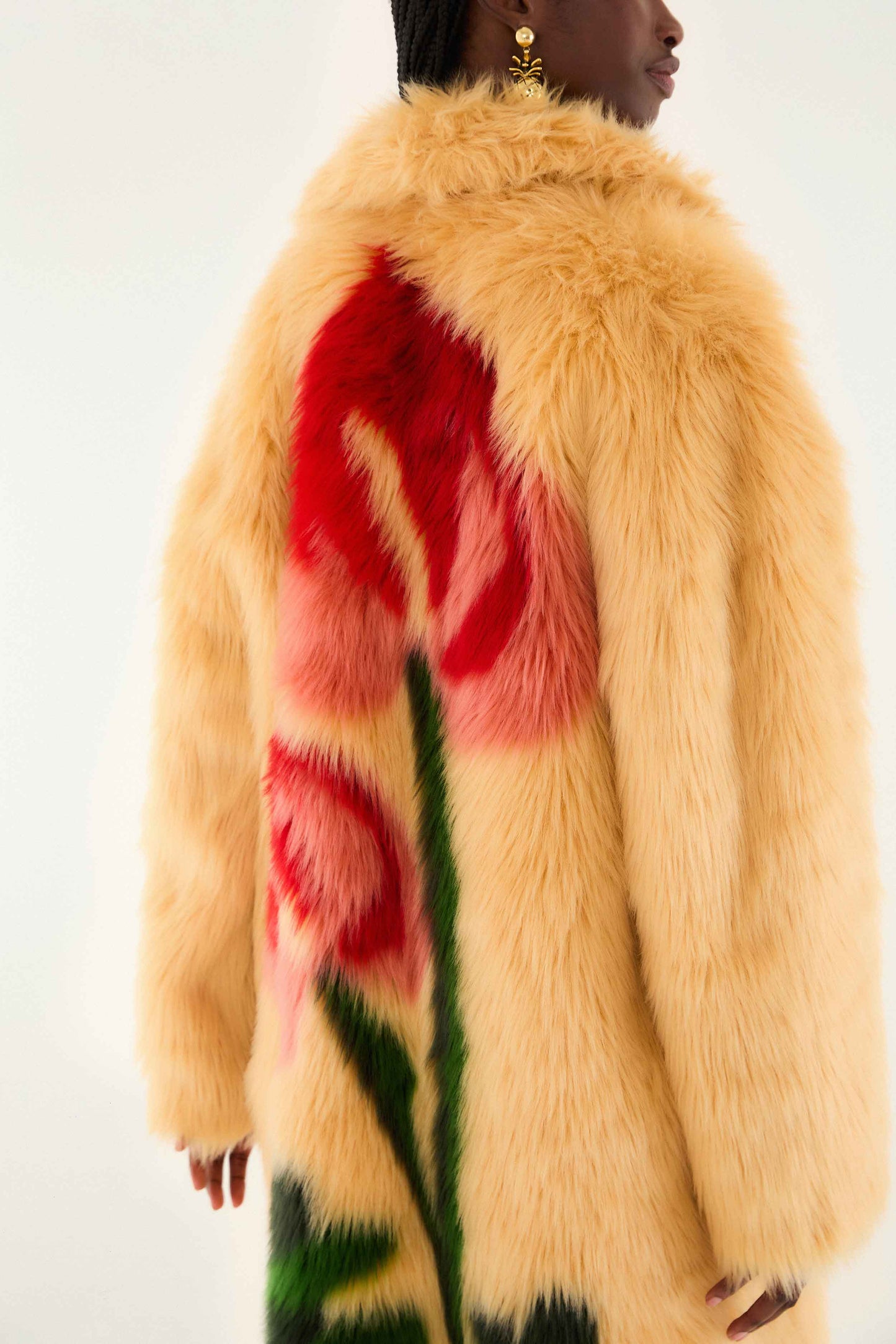 Cream Flowers Faux Fur Coat