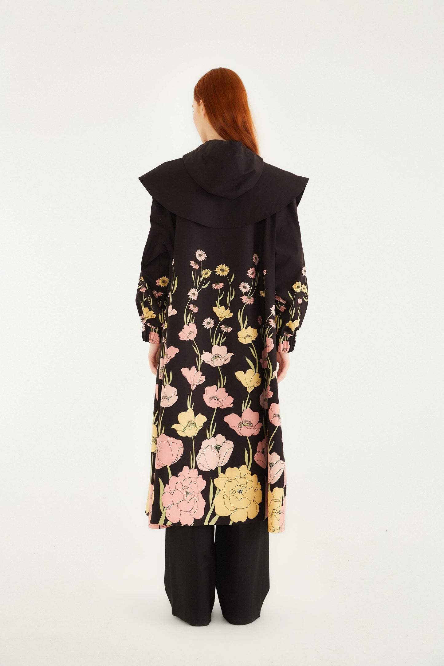 Black Growing Flowers Raincoat