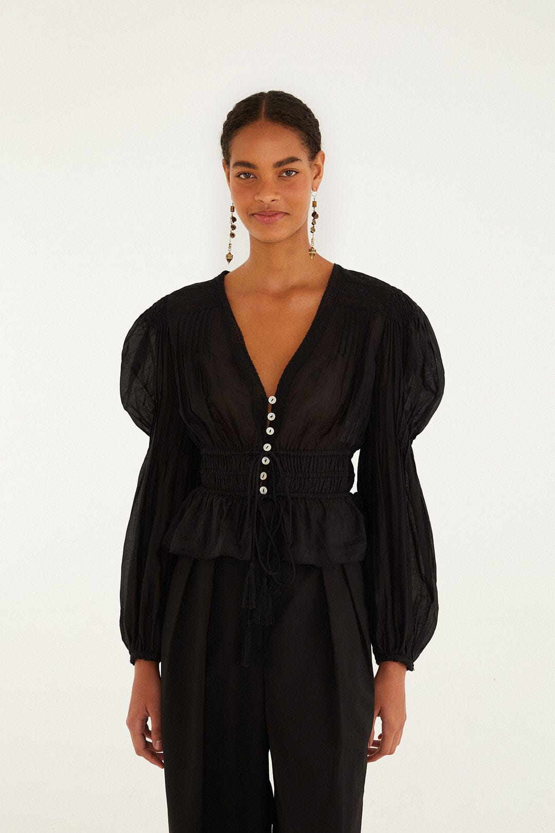 Black Long Sleeve Blouse | FARM Rio