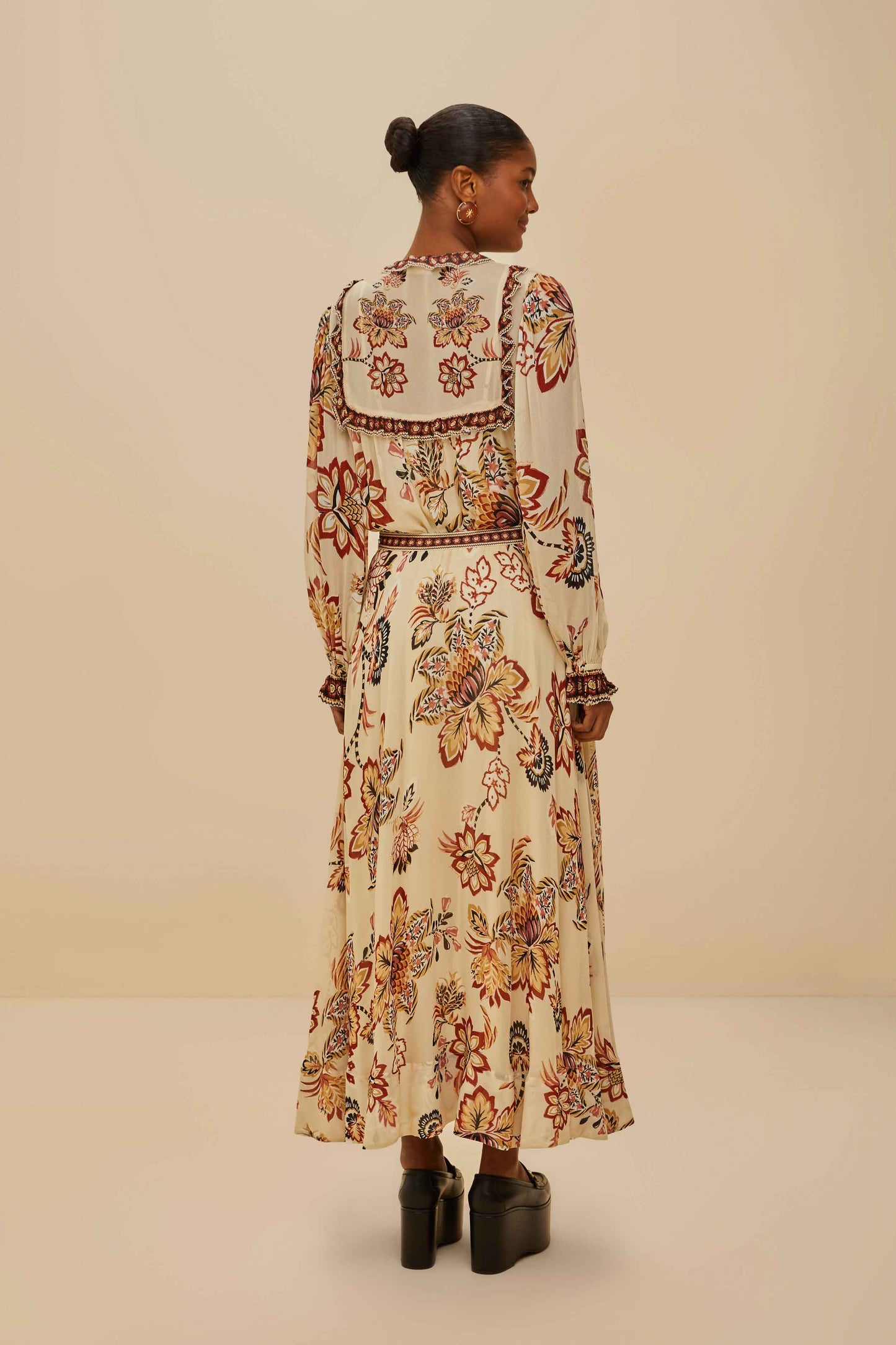 Sand Aura Floral Midi Skirt