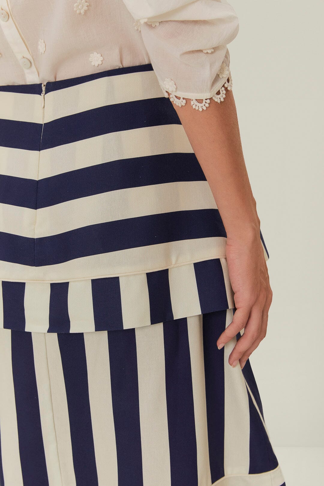 Blue Mixed Stripes Midi Skirt