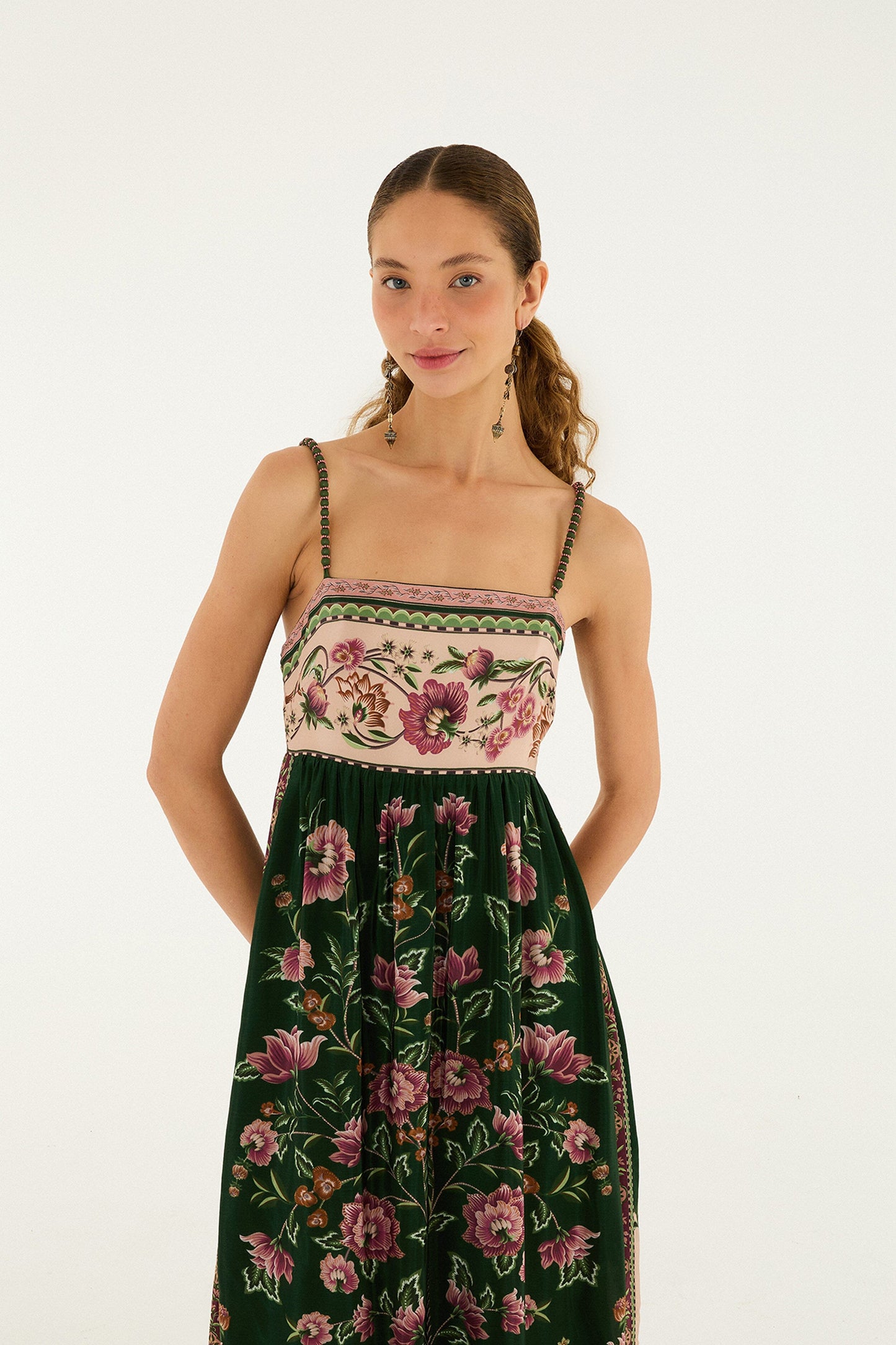 Green Flowering Garden Tree Sleveeless Midi Dress