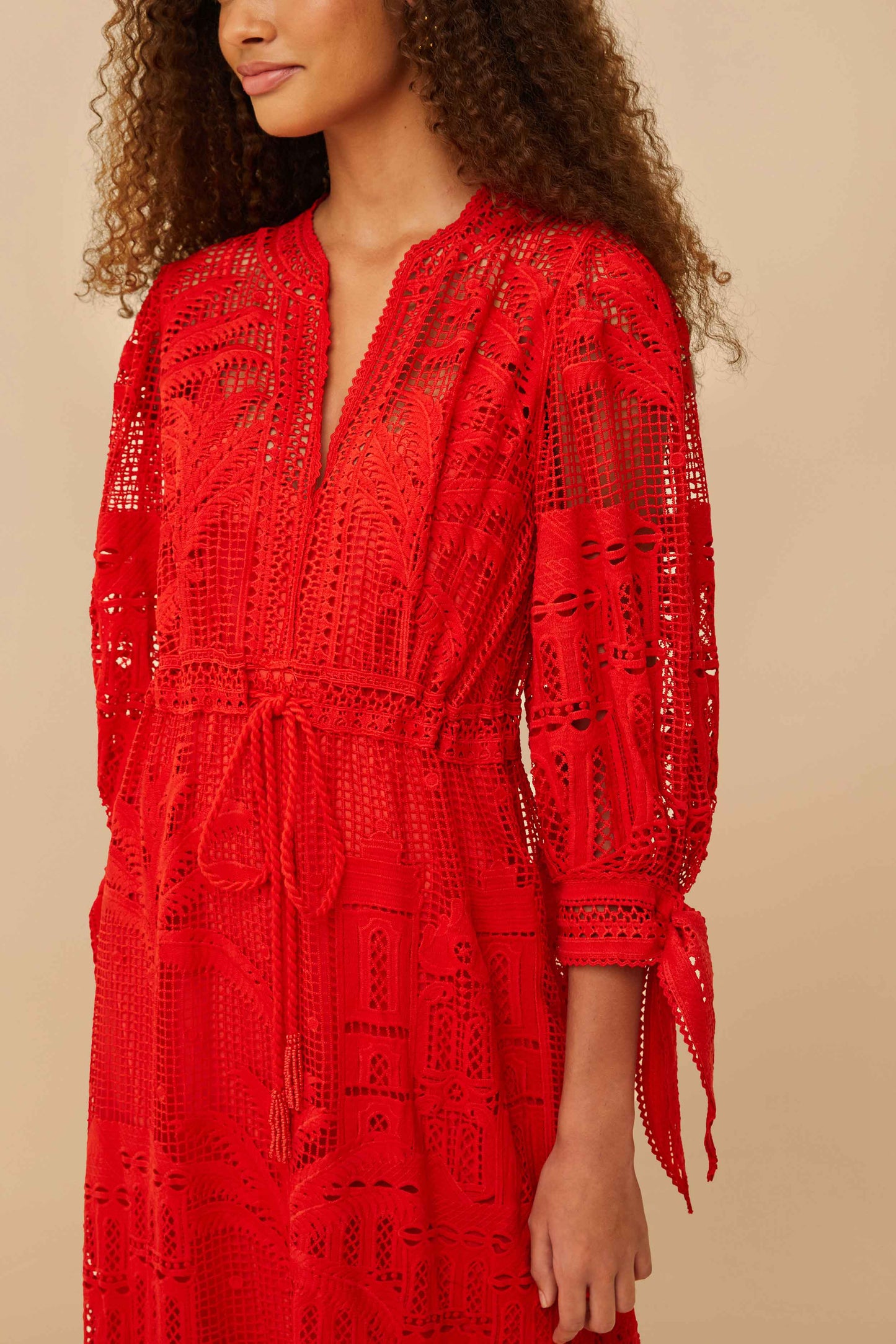 Red Morada Boa Guipure Maxi Dress