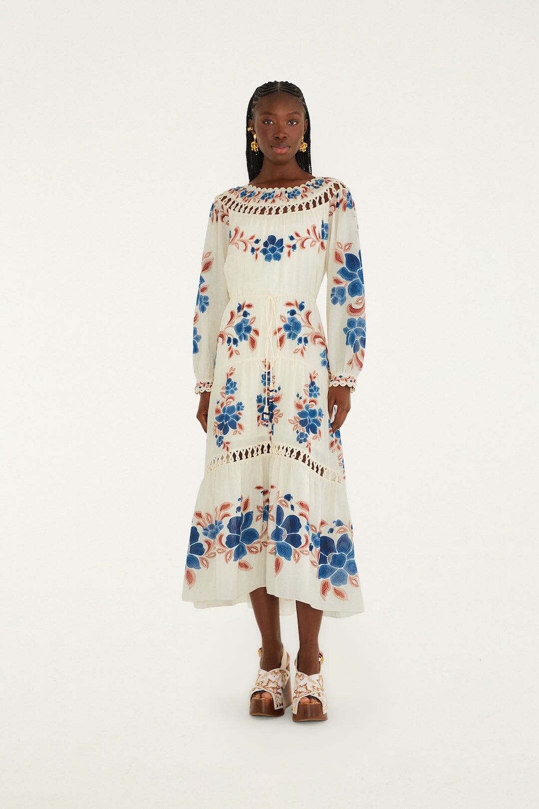 Sand Renata Floral Drawstring Cut-Out Maxi Dress | FARM Rio Sand Renata Floral Drawstring Cut-Out Maxi Dress | FARM Rio