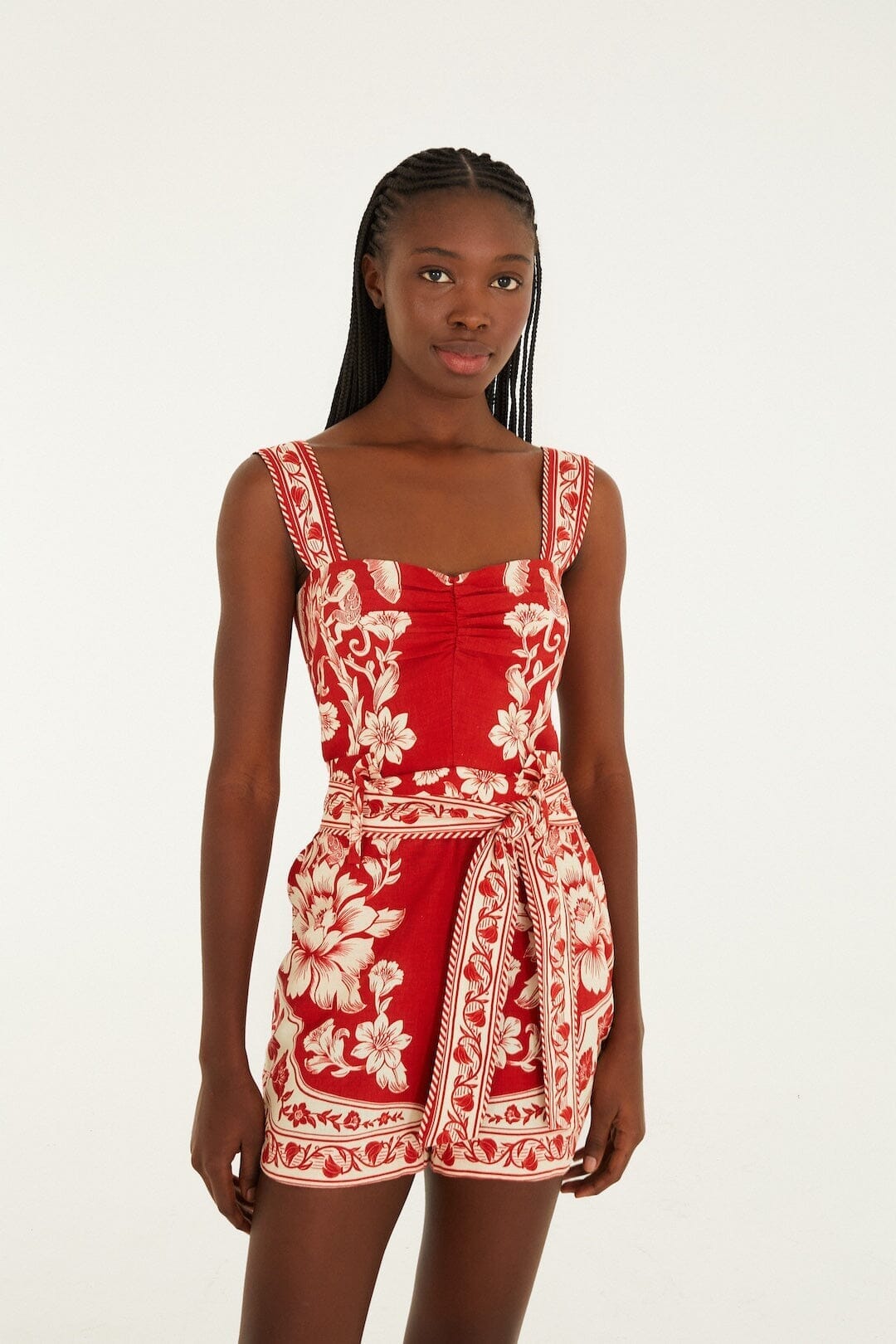 Red Guanacaste Belted Lenzing  Ecovero  Euroflax  Romper | FARM Rio