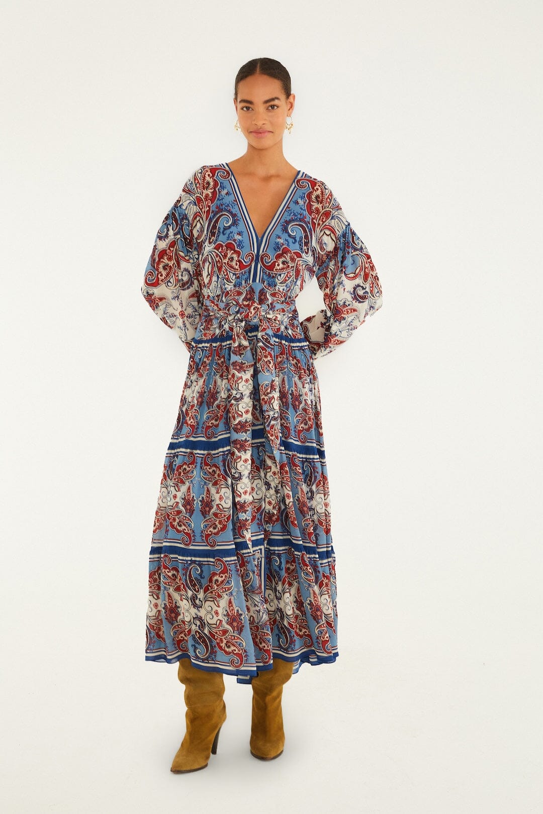 Blue Paisley Scarf Long Sleeve Maxi Dress | FARM Rio Blue Paisley Scarf Long Sleeve Maxi Dress | FARM Rio