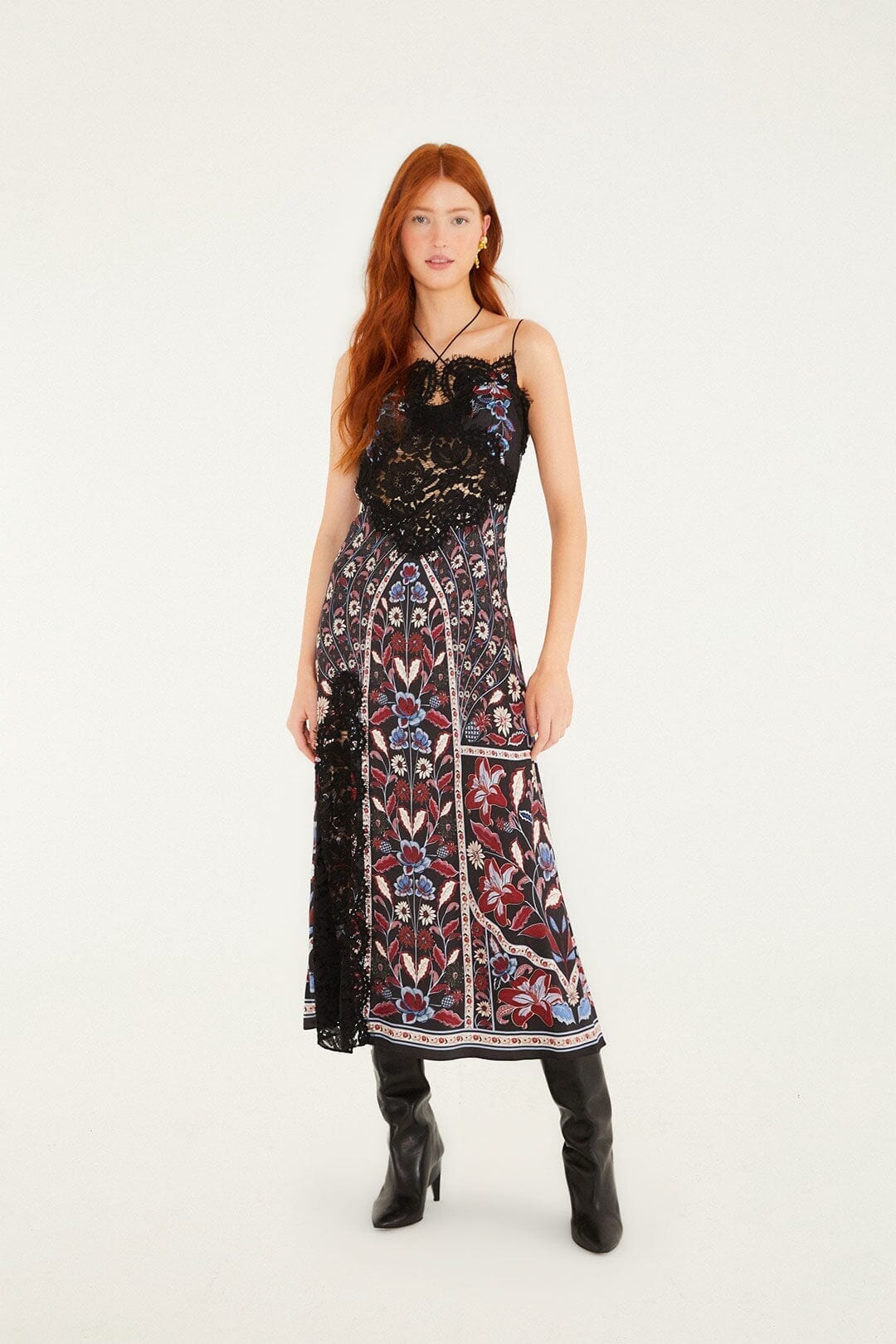 chinese dress ladies Farm Rio Marcelle Lace Lenzing Ecovero Viscose Slip Midi Dress