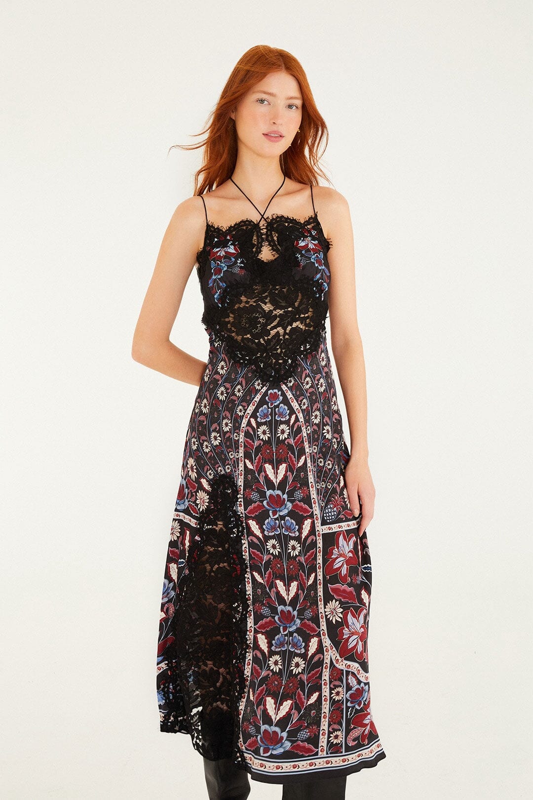 Black Marcelle Lace Lenzing™ Ecovero™ Viscose Slip Midi Dress