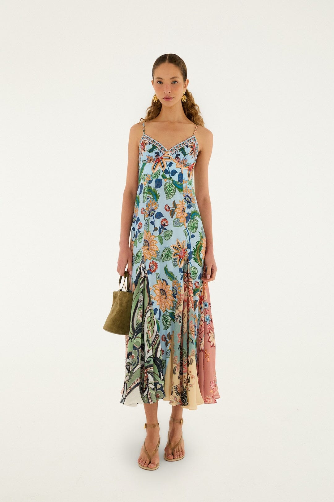 Farm Rio Delhi Sleeveless Maxi Dress in Light Blue Floral XS Farm Rio Delhi Sleeveless Maxi Dress in Light Blue Floral XS