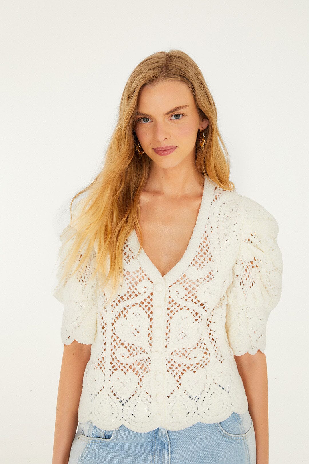 Off-White Rococo Hearts Crochet Cardigan | FARM Rio