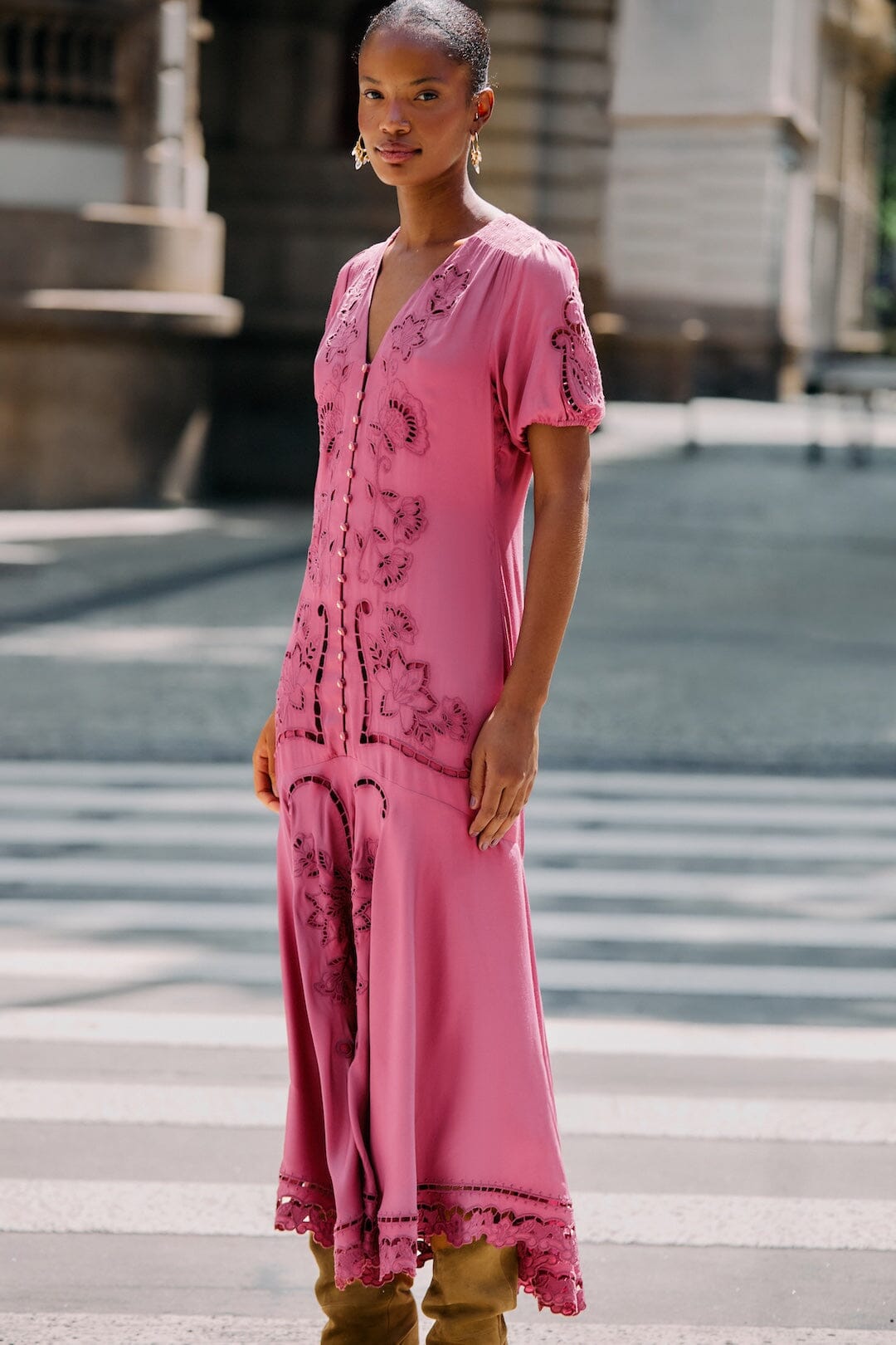 Pink Richelieu Lenzing™ Ecovero™ Viscose Maxi Dress