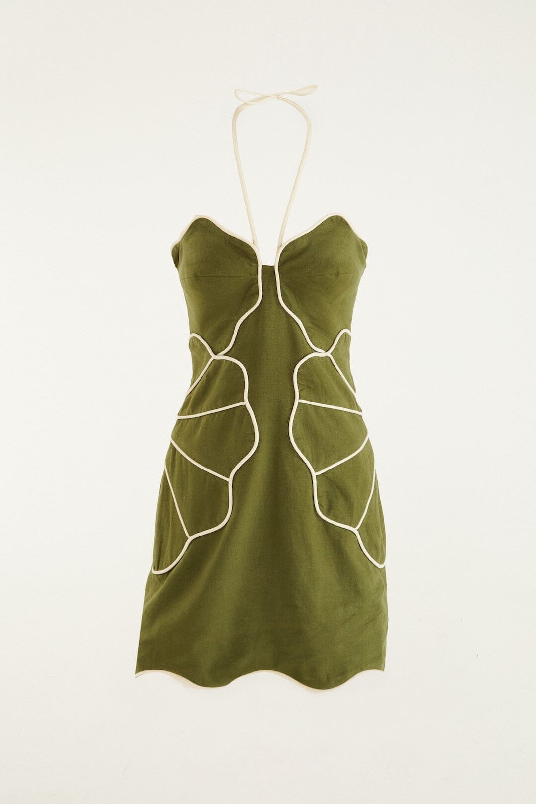 Green Wavy Trim Halter Neck Lenzing™ Ecovero™ Euroflax™ Mini Dress