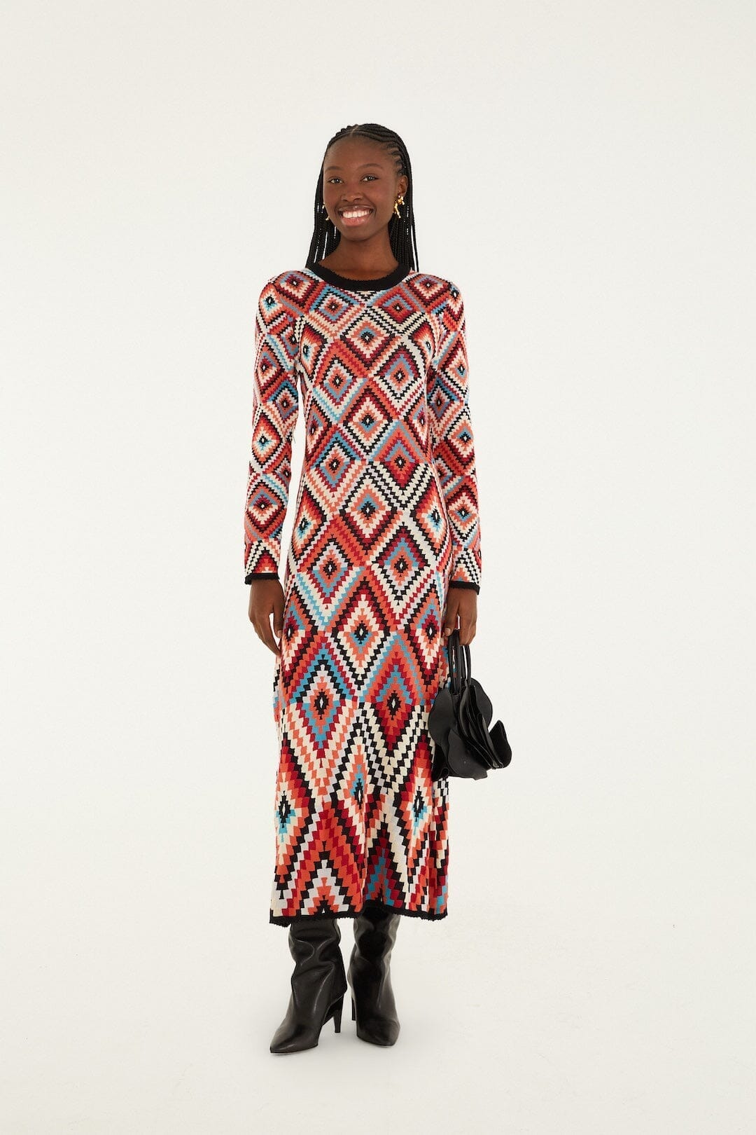Multicolor Pretti Long Sleeve Knit Maxi Dress | FARM Rio