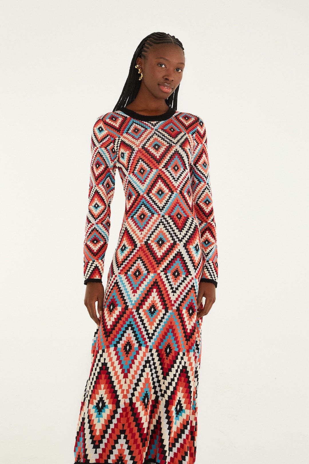 Multicolor Pretti Long Sleeve Knit Maxi Dress