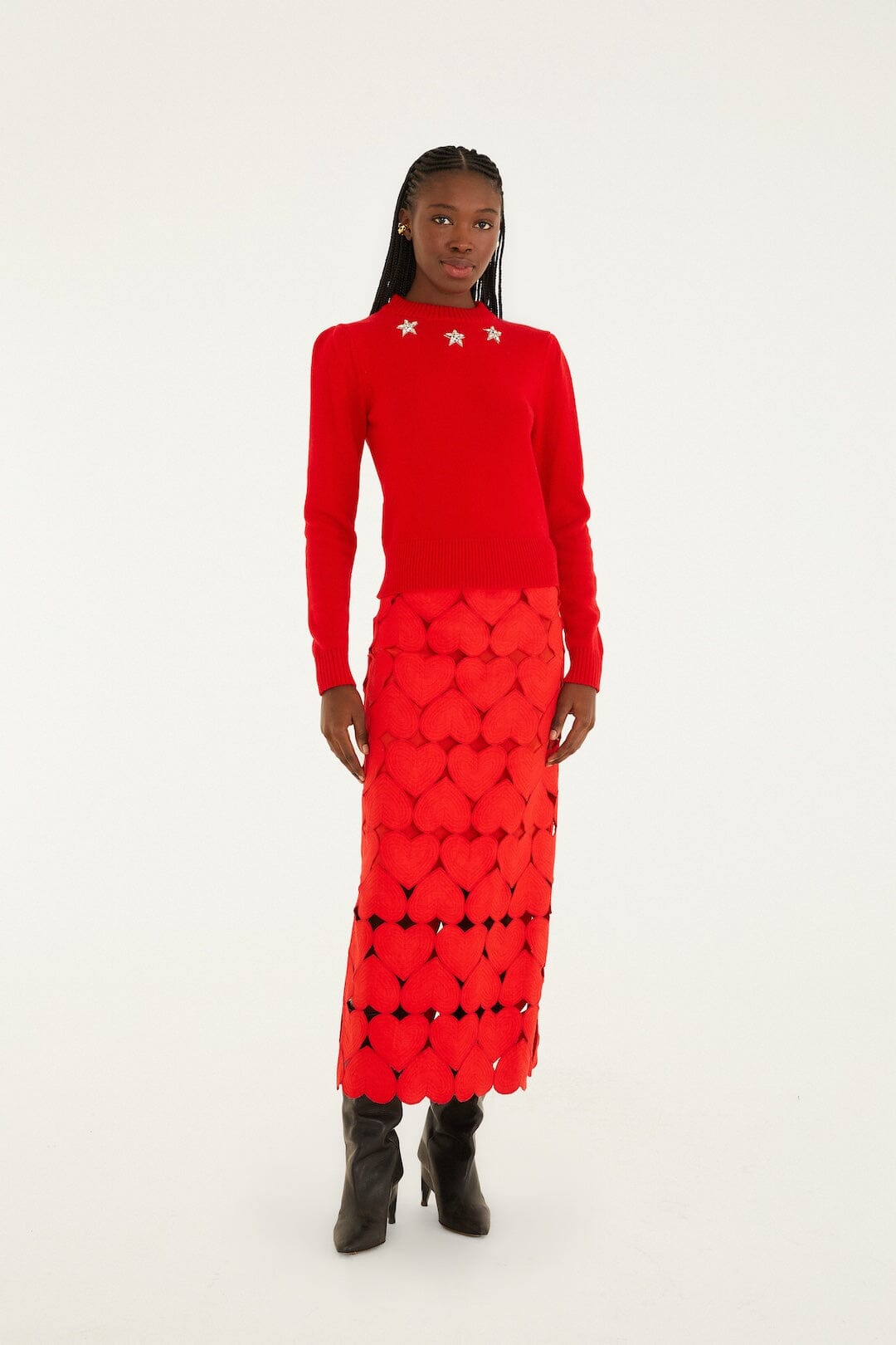 free people warm hearts midi dress Farm Rio Red Hearts Euroflax Premium Linen Midi Skirt, Red / XS