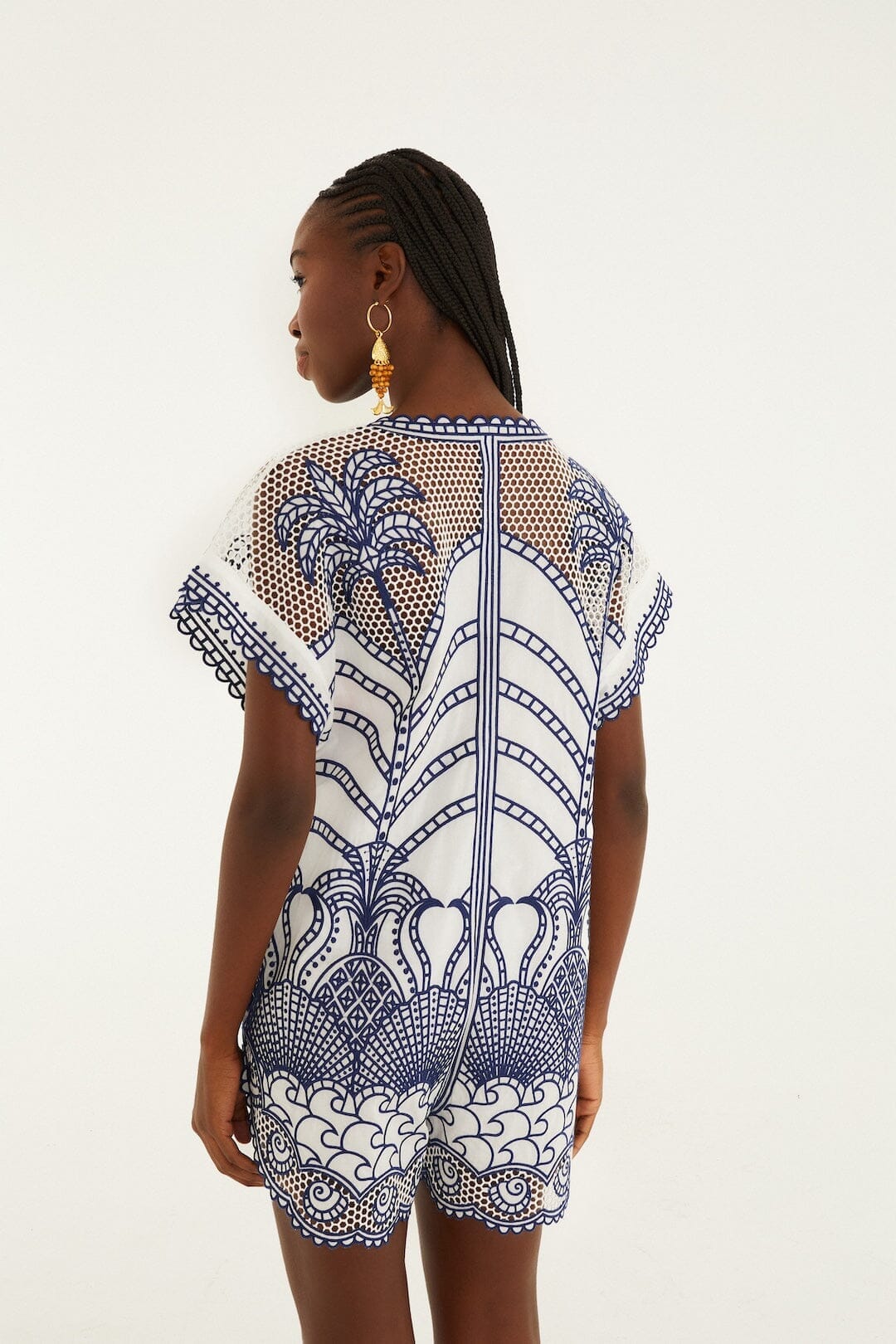 Blue Richelieu Plunging Neck Romper