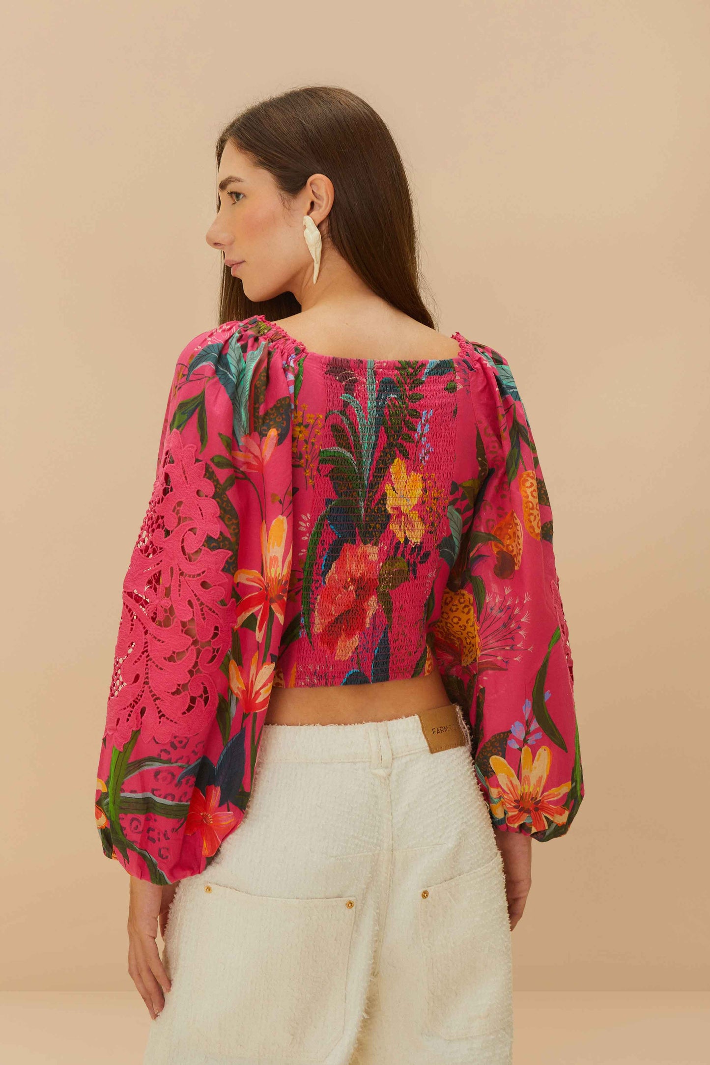 Pink Leopard Flowers Lace Blouse