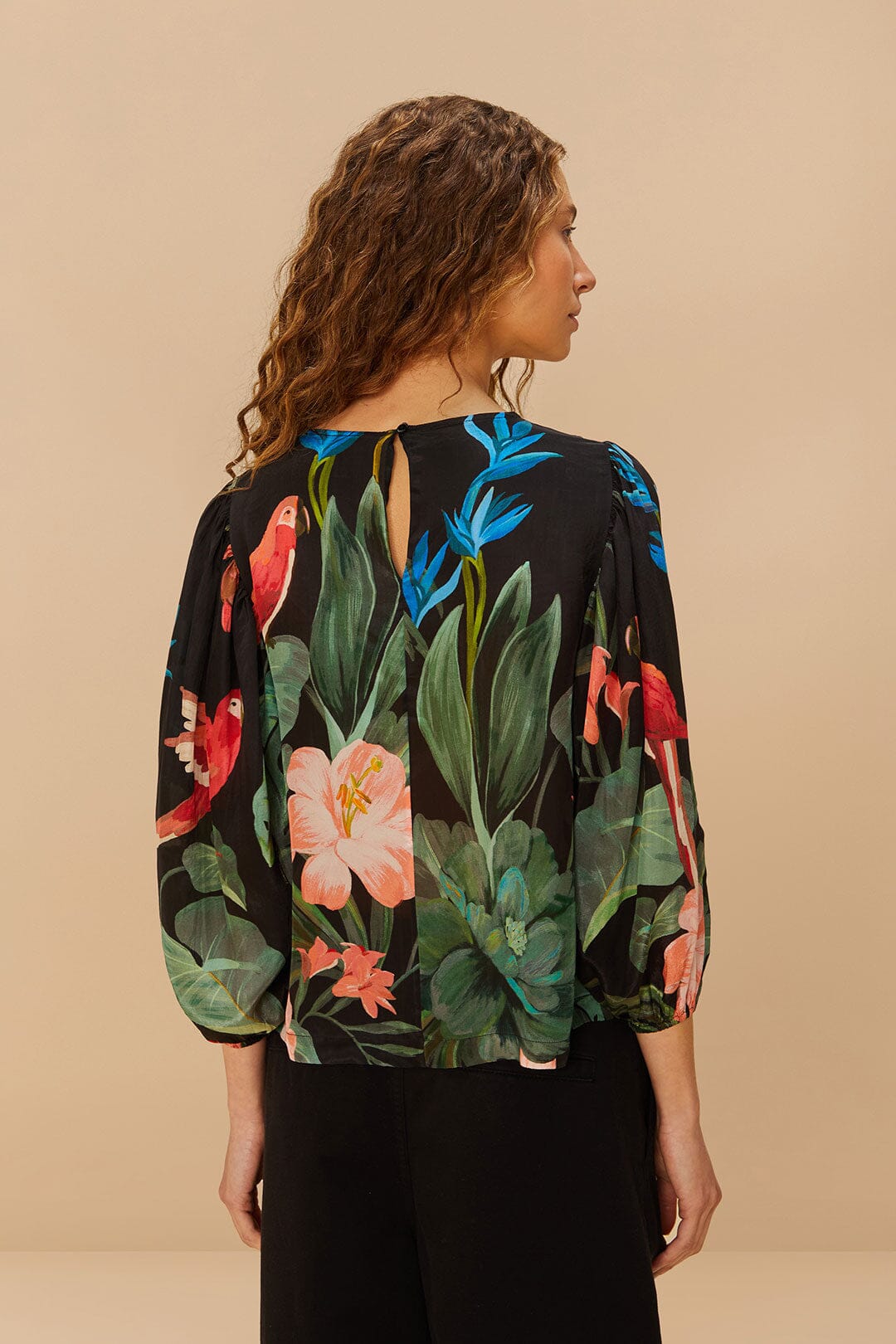 Midnight Macaw Fiesta Black Blouse