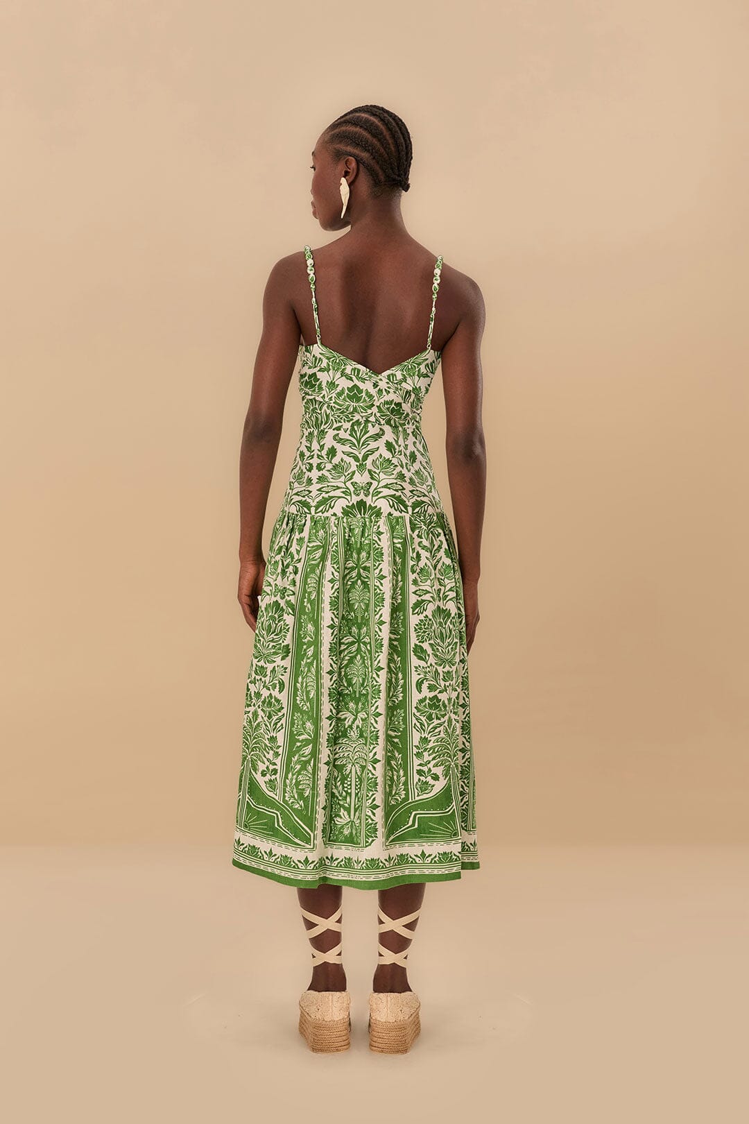 Green Delicate Tapestry Euroflax™ Premium Linen Midi Dress