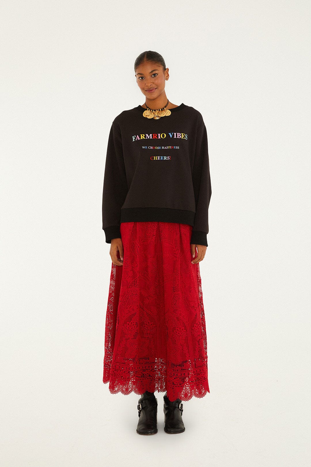 Red Guipure Boho Garden Skirt