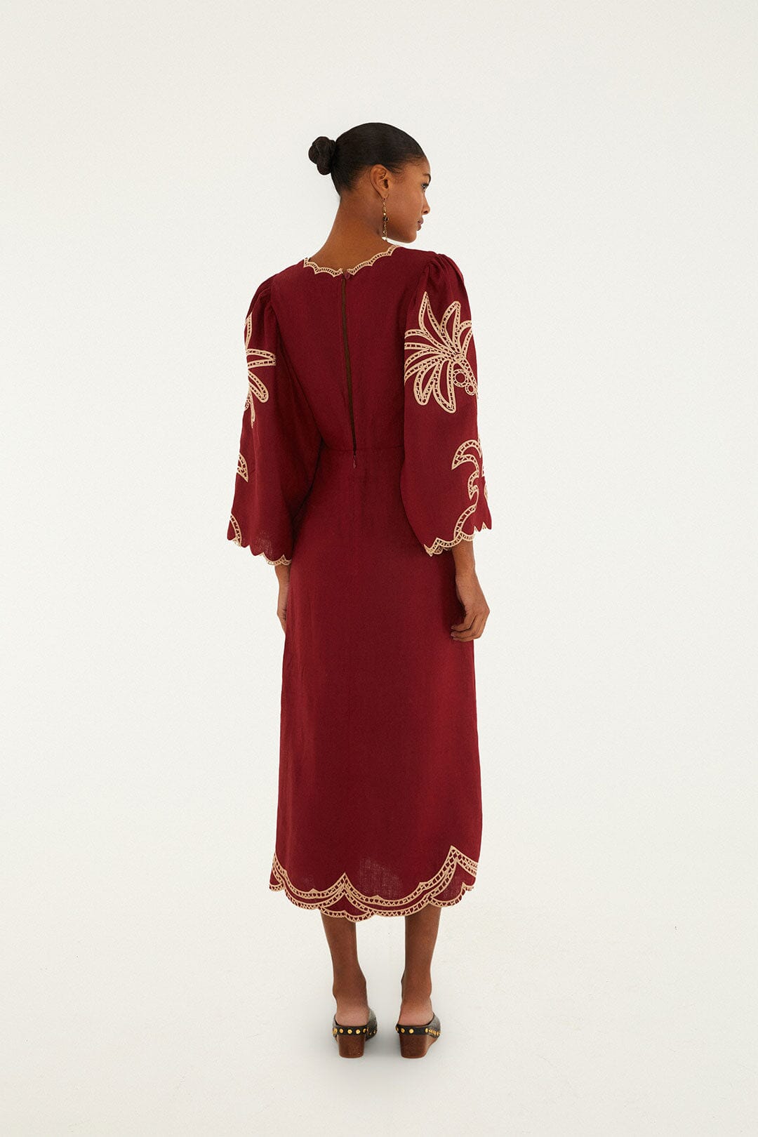 Red Artisanal Cut-Out Embroidered Euroflax™ Premium Linen Maxi Dress