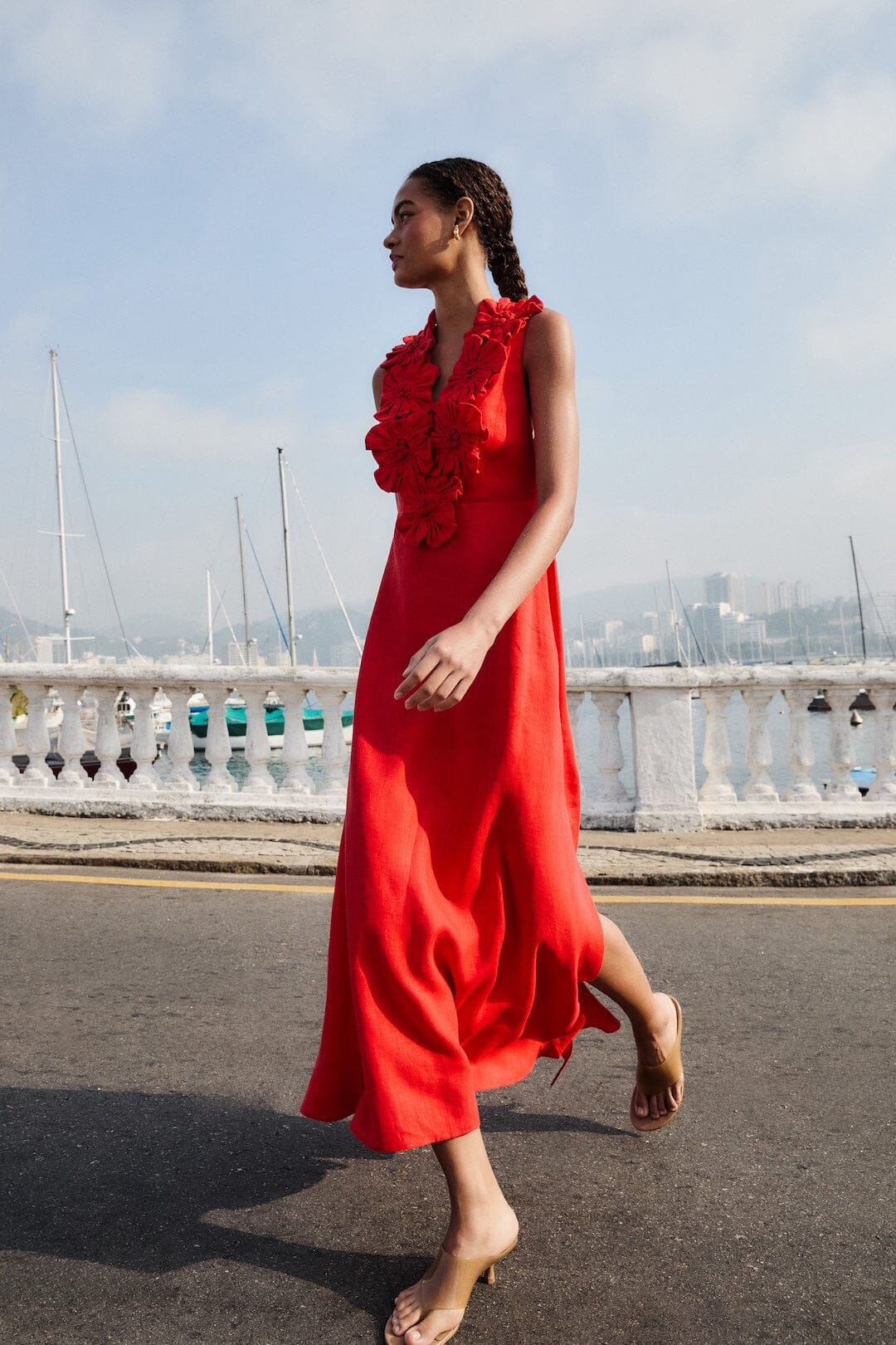 open lace back dress Red 3d Flower Euroflax™ Premium Linen Maxi Dress