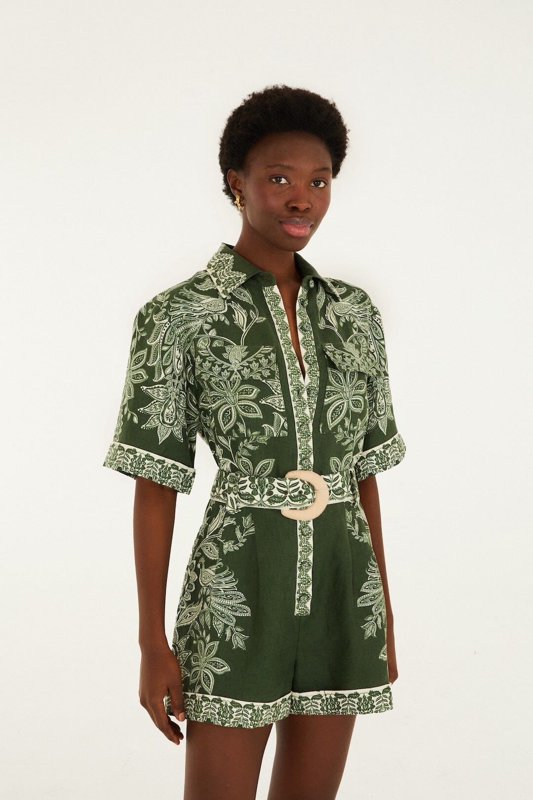 Dark Green Miranda Belted Romper | FARM Rio Dark Green Miranda Belted Romper | FARM Rio