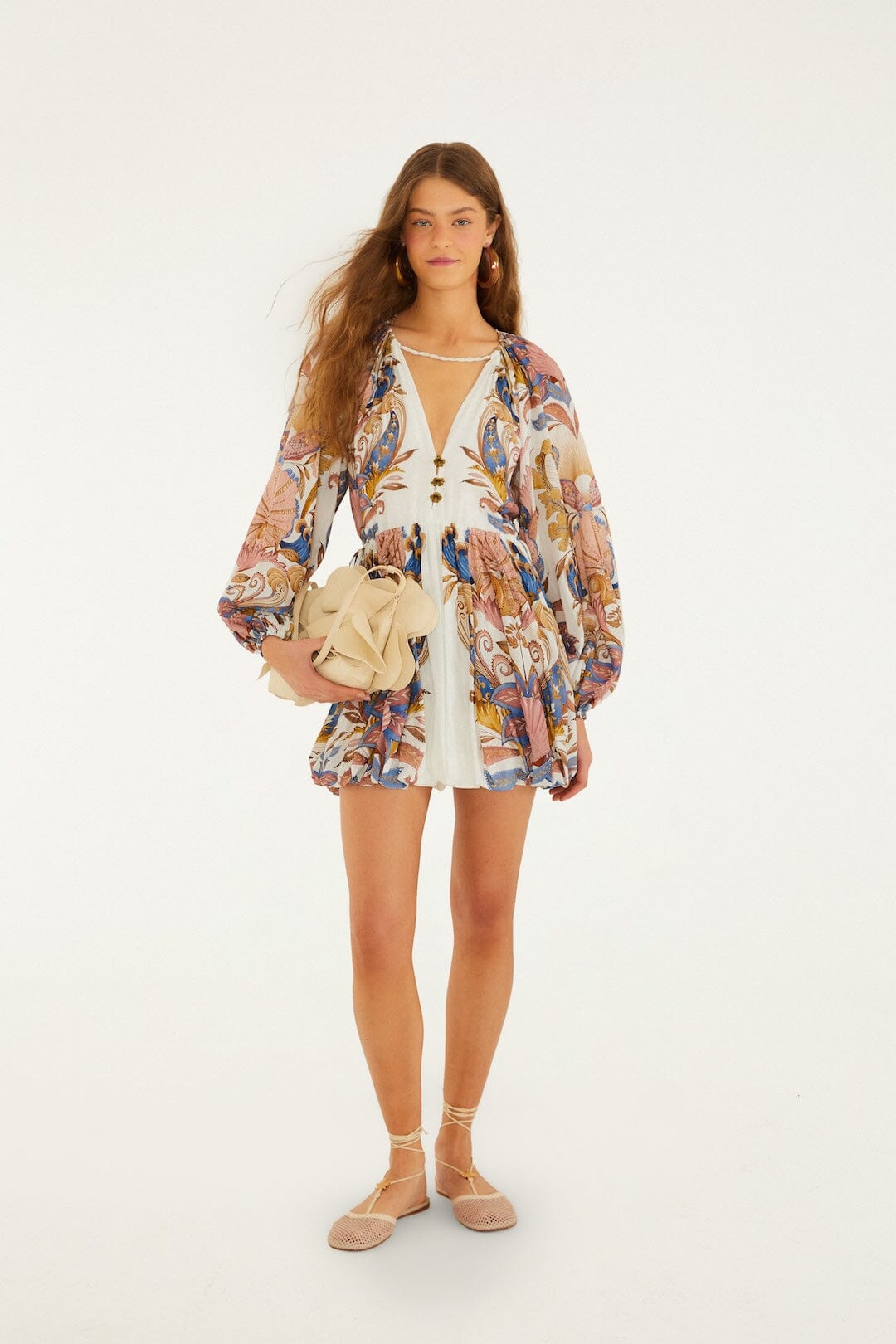 farm rio bloom garden short sleeve mini dress FARM Rio Bloom Garden Off White Short Sleeve Mini Dress