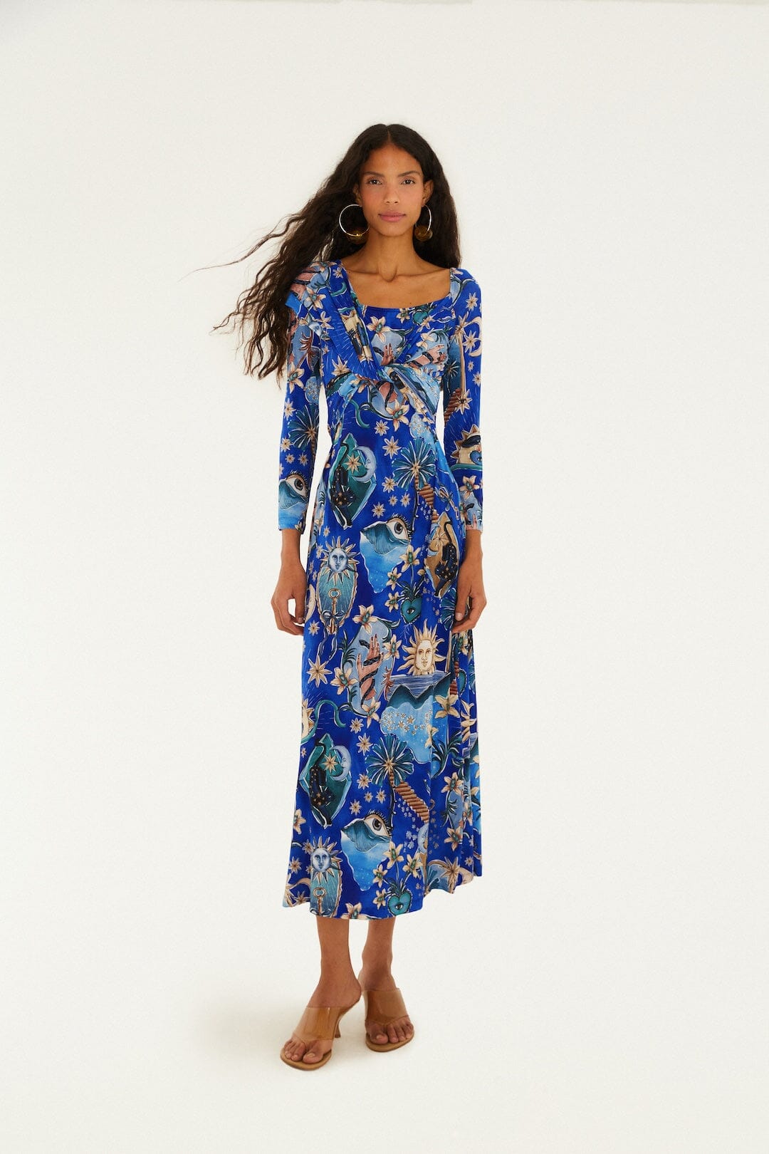 blue full sleeve dress Provence Bloom Long Sleeve Mini Dress Floral Blue