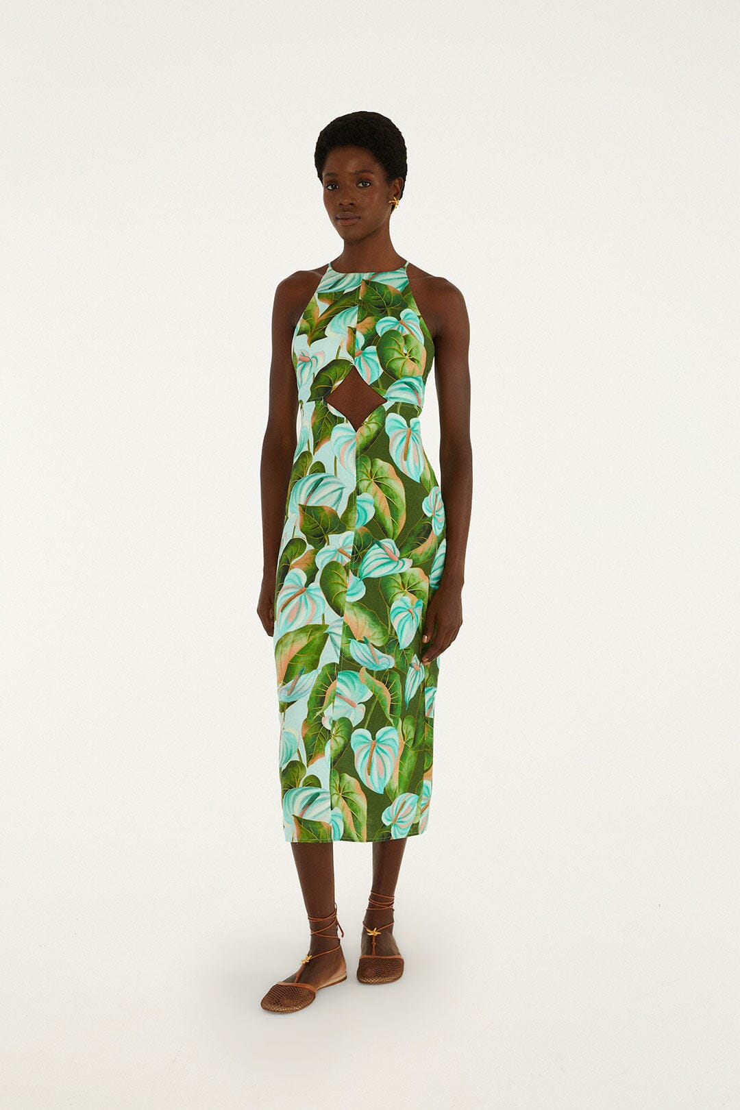 white christmas dresses Green Cut-Out Sleeveless Midi Dress – FARM Rio main image 1