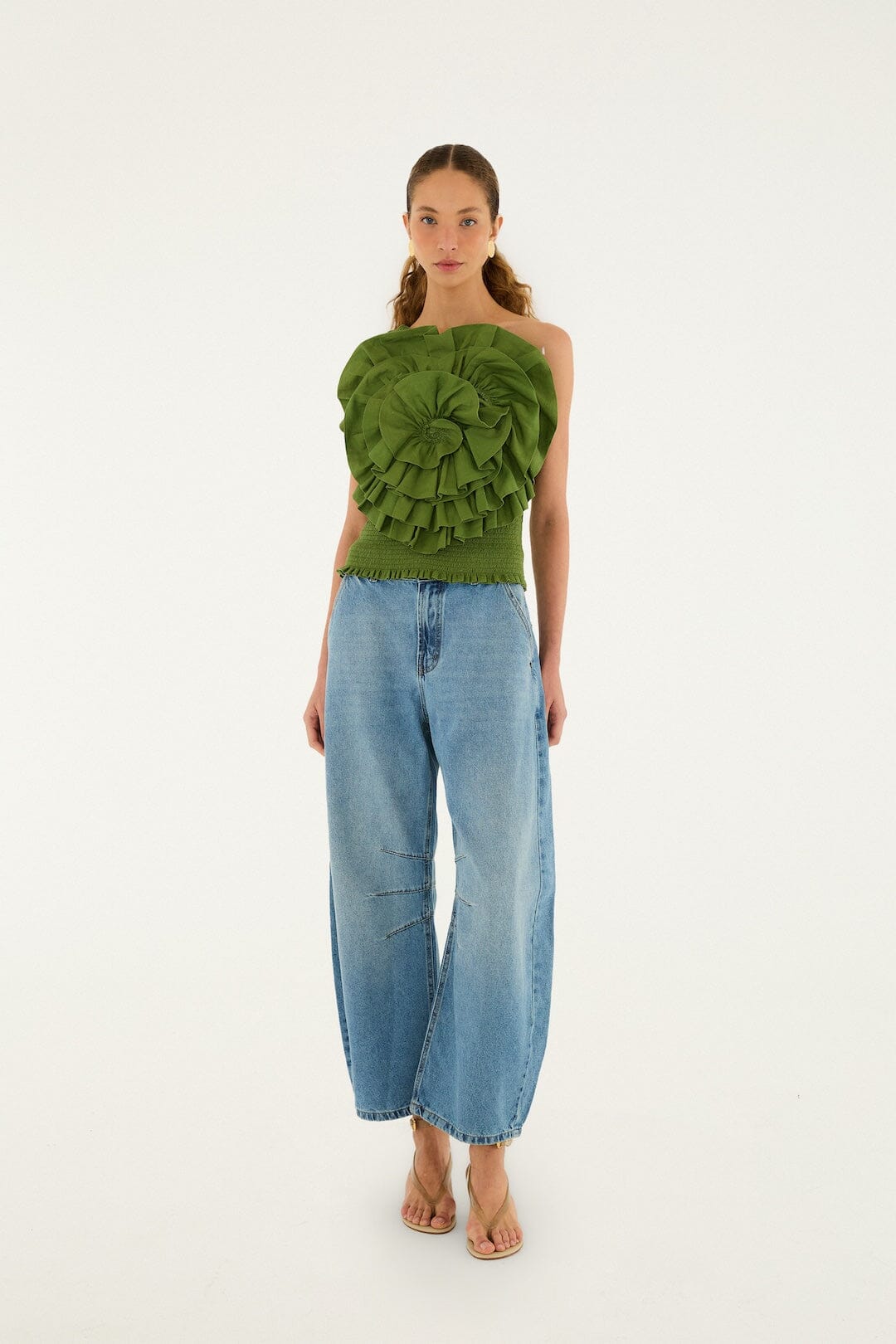 Green One Shoulder Lenzing Ecovero Euroflax Blouse