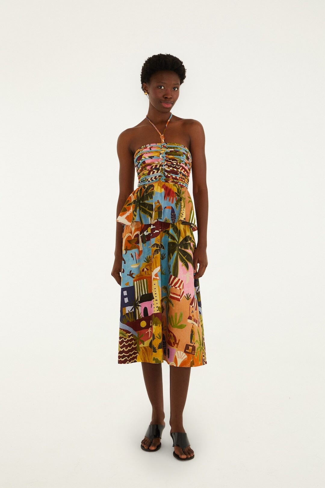 Multicolor Tropical Painting Lenzing™ Ecovero™ Euroflax™ Midi