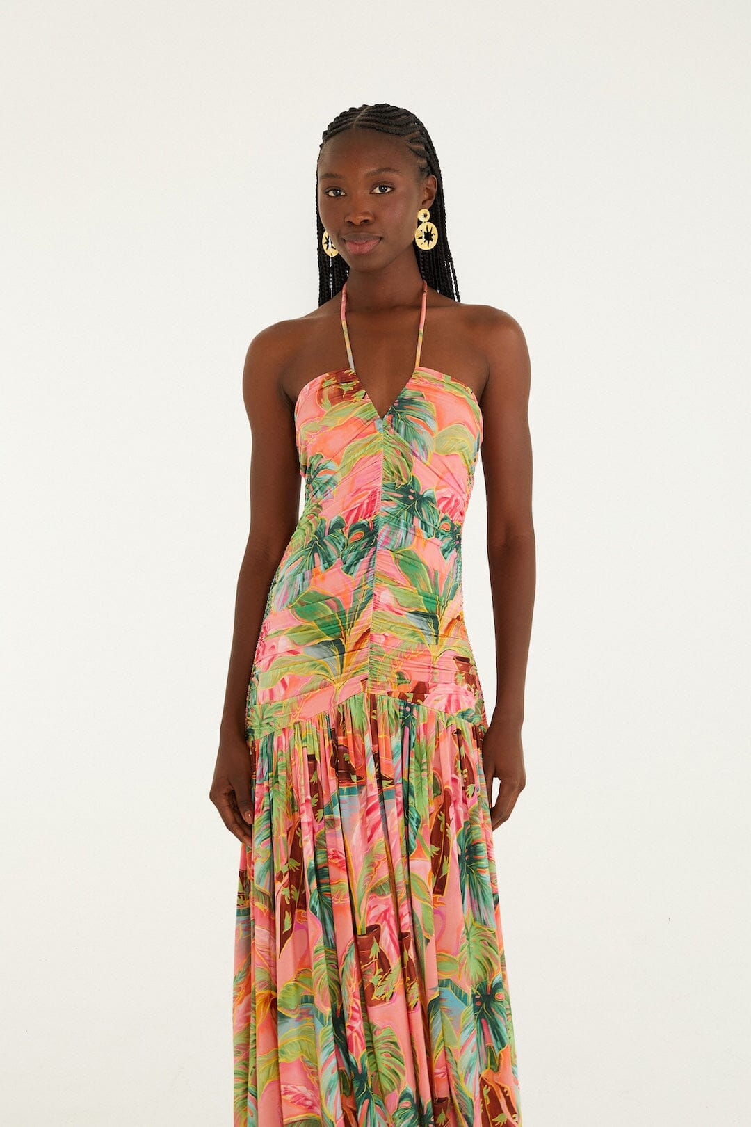 Soft Pink Pool Time Ruched Sleeveless Midi Dress