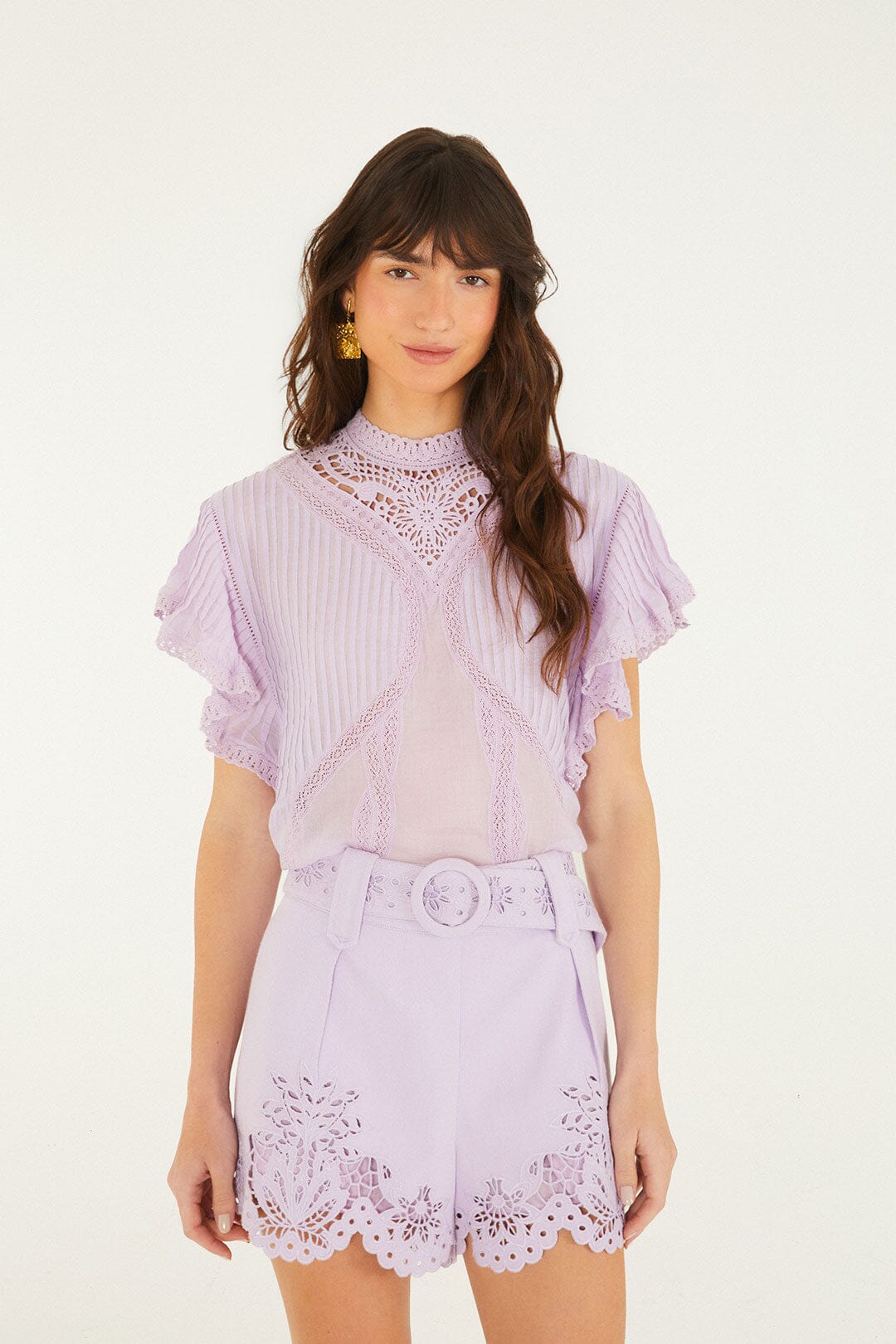 Lilac Lace Ruffled Organic Cotton Blouse | FARM Rio