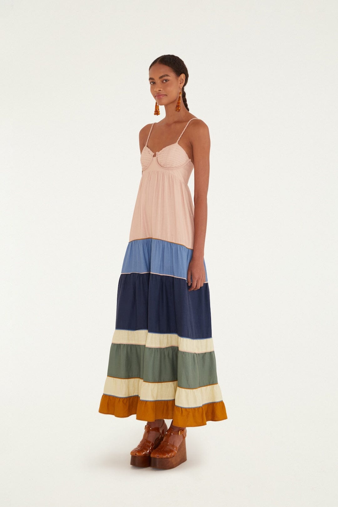 Multicolor Pleats Lenzing Ecovero Euroflax Maxi Dress