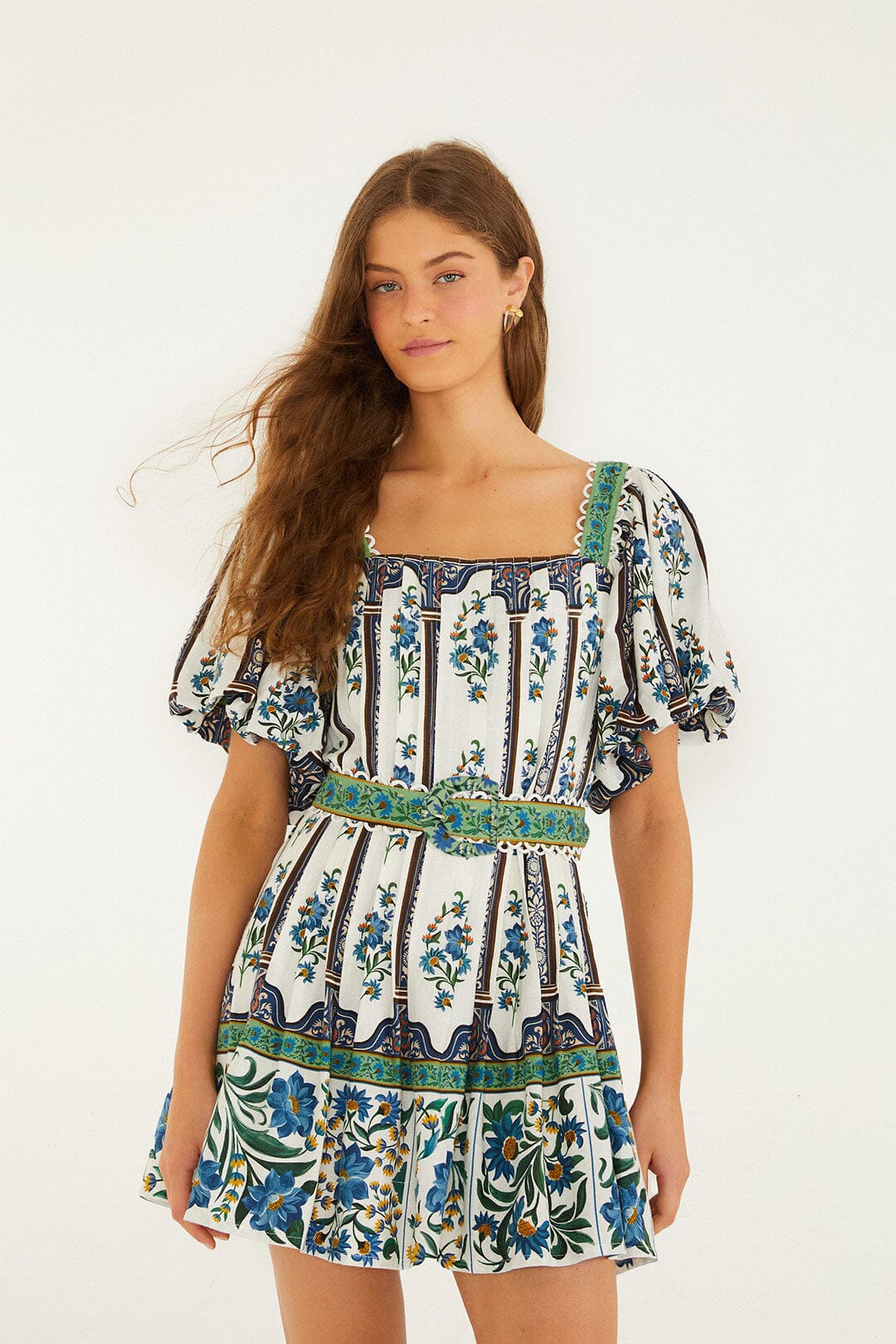 FARM Rio Off-White Manoela Belted Lenzing Ecovero Euroflax Mini Dress, Manoela Off-White / XL