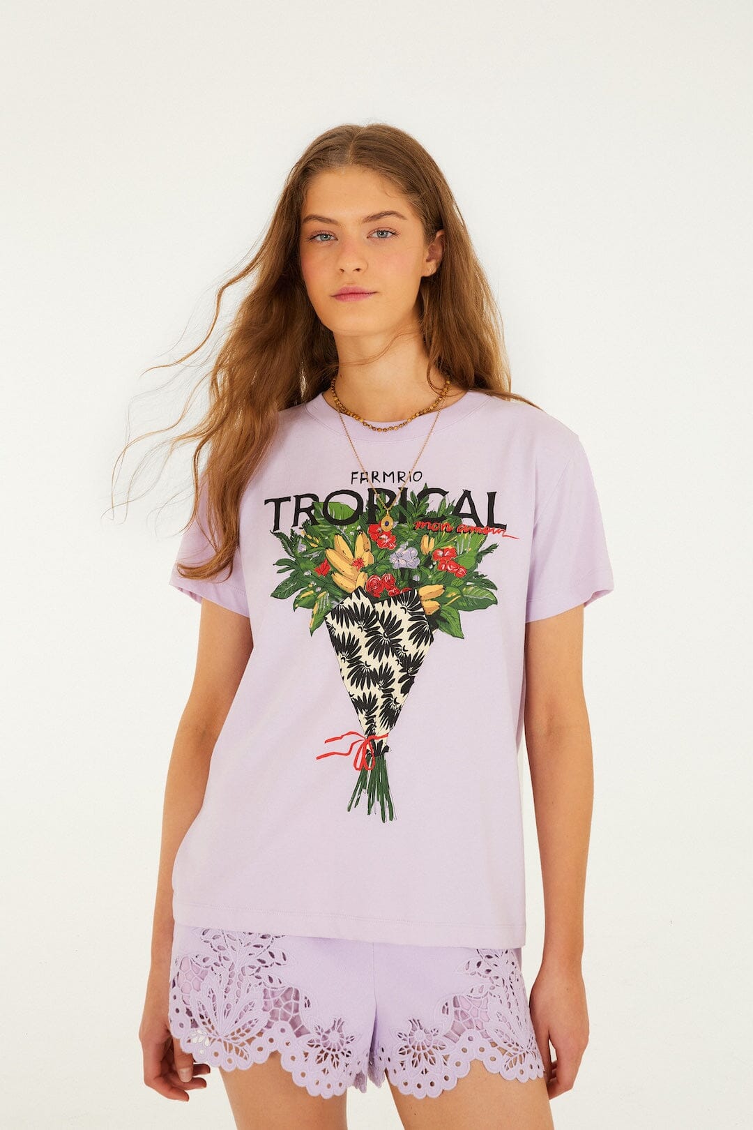 FARM Rio トップス　サイズPP（SS） 花柄 Lilac Tropical Bouquet Organic Cotton T-Shirt | FARM Rio