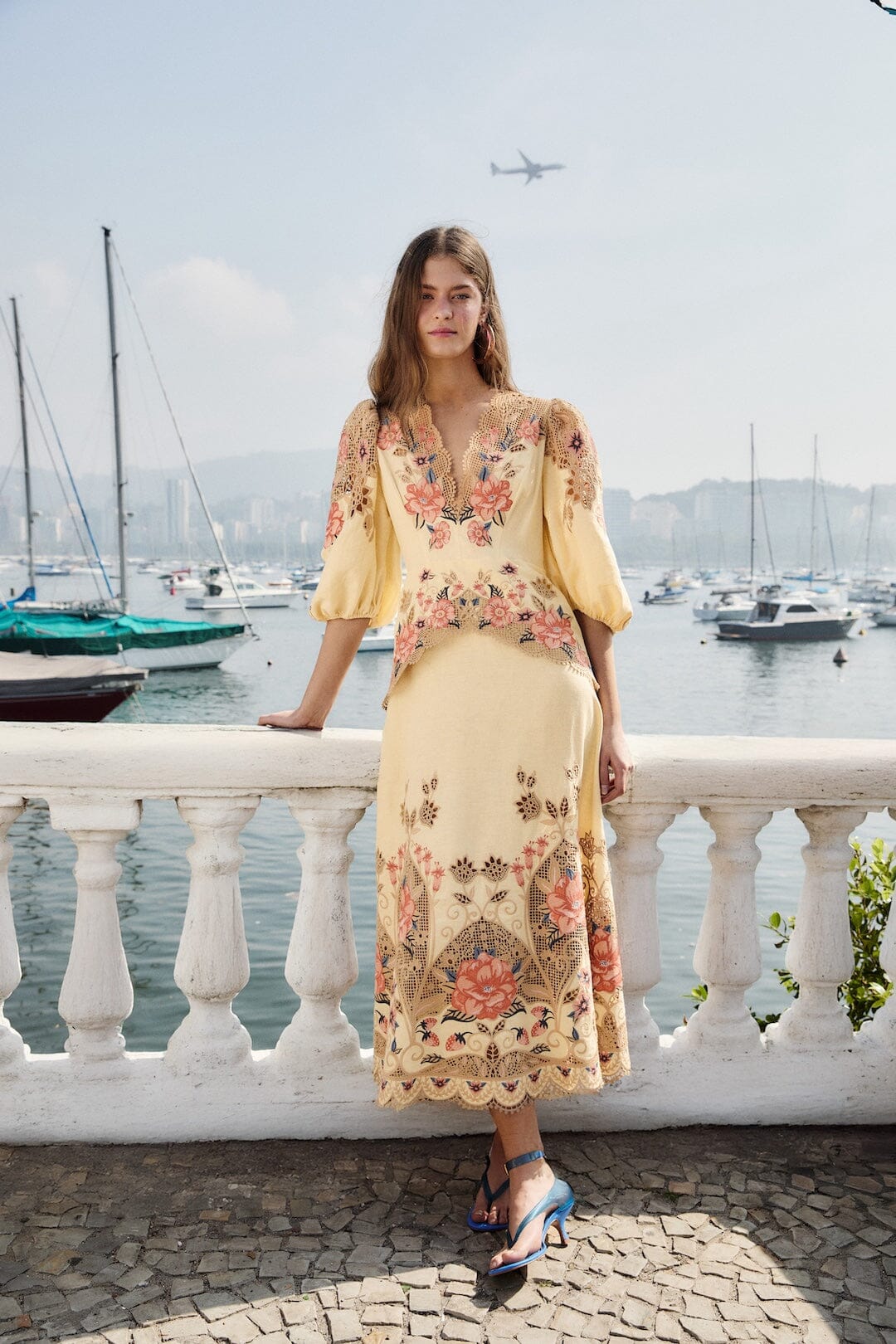 Butter Yellow Embroidered Lenzing™ Ecovero™ Euroflax™ Midi Dress