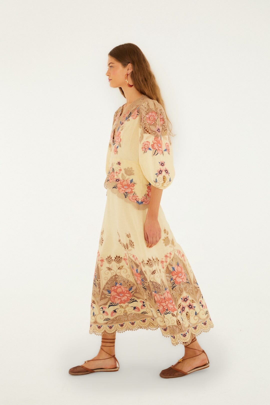 Butter Yellow Embroidered Lenzing Ecovero Euroflax Midi Dress