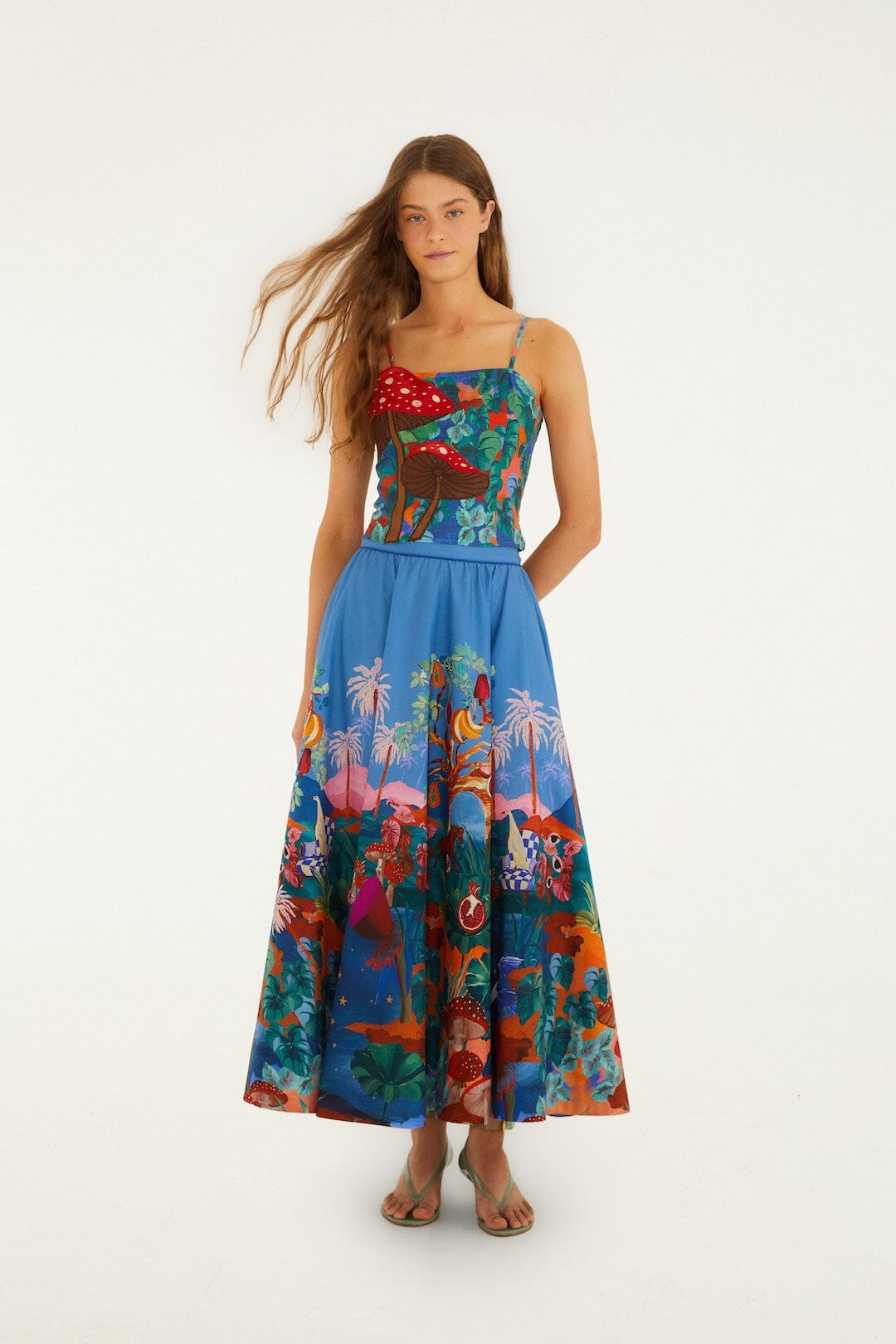 Multicolor Dream Landscape Organic Cotton Midi Skirt | FARM Rio