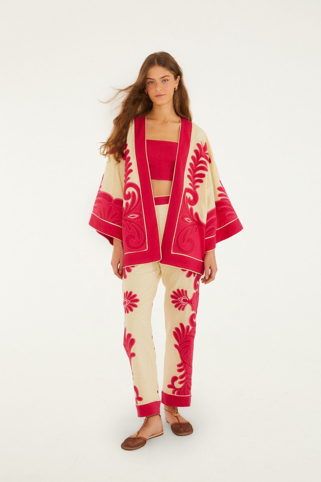 HOUSE OF LOTUS ラップチュニック レッド Pink Spring Arabesc Cutwork Lenzing™ Ecovero™ Euroflax™ Pants