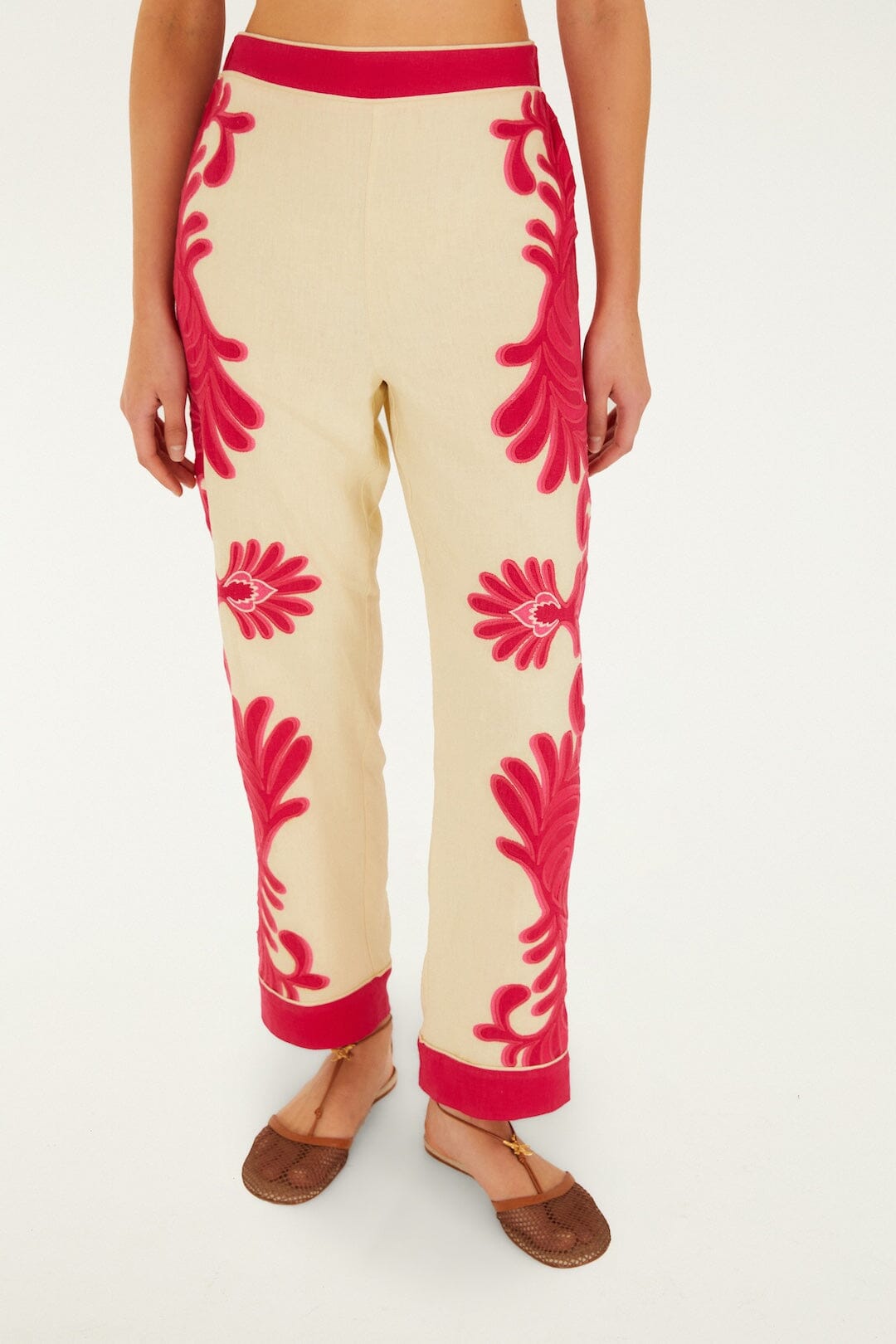 Pink Spring Arabesc Cutwork Lenzing Ecovero Euroflax Pants