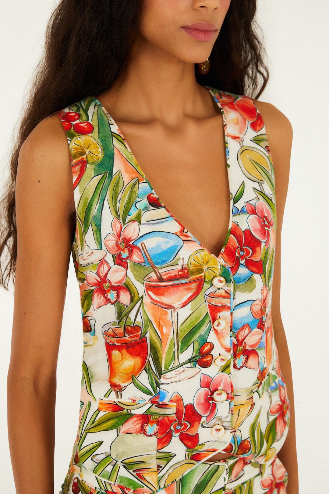 Off-White Sand Cocktail Sleeveless Euroflax Premium Linen Vest