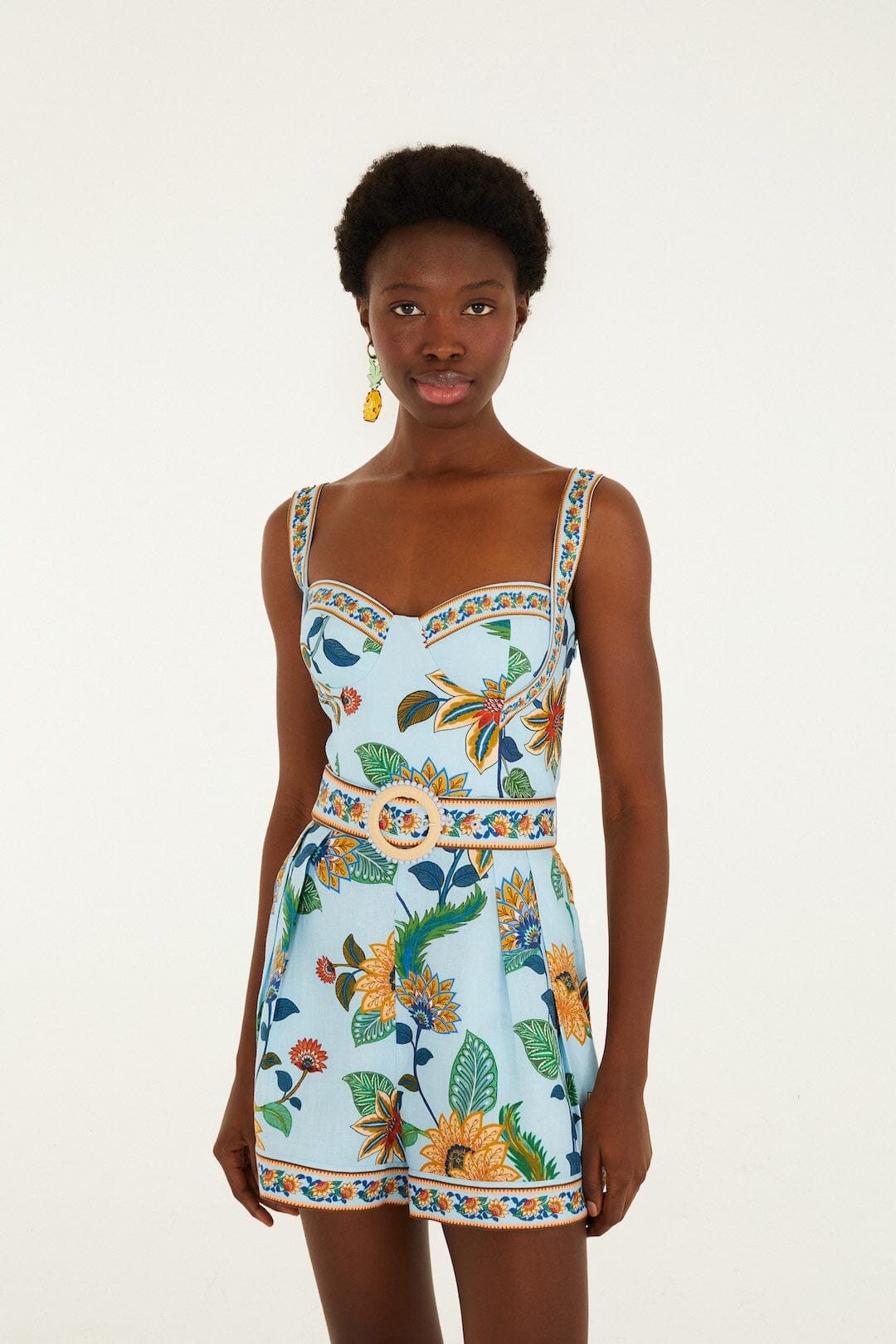 Light Blue Floral Delhi Euroflax™ Premium Linen Romper
