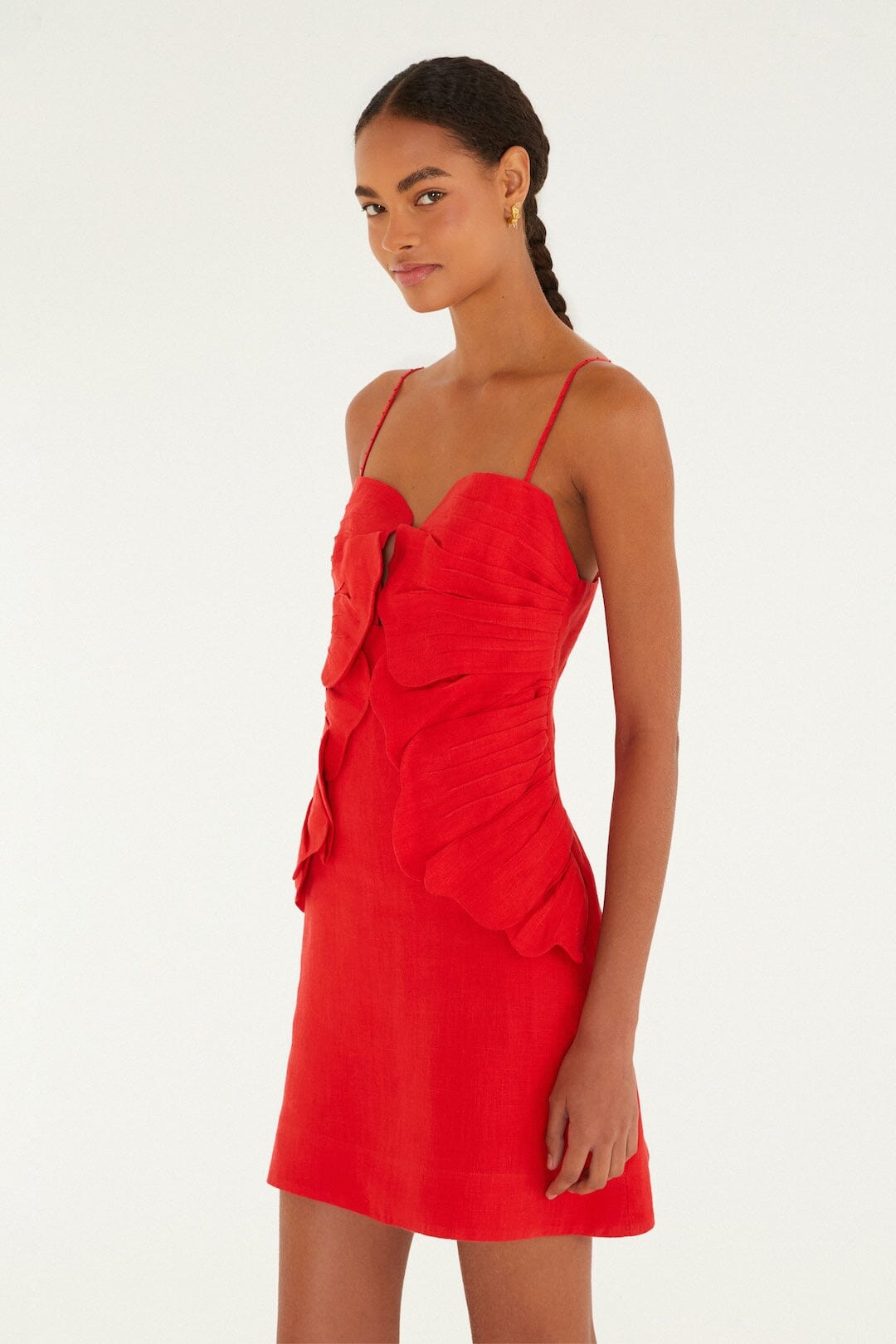 Red Sleeveless Flower Euroflax Premium Linen Mini Dress