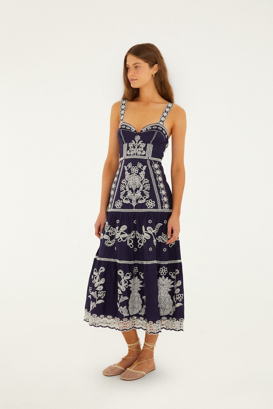 Blue Richelieu Embroidered Organic Cotton Midi Dress