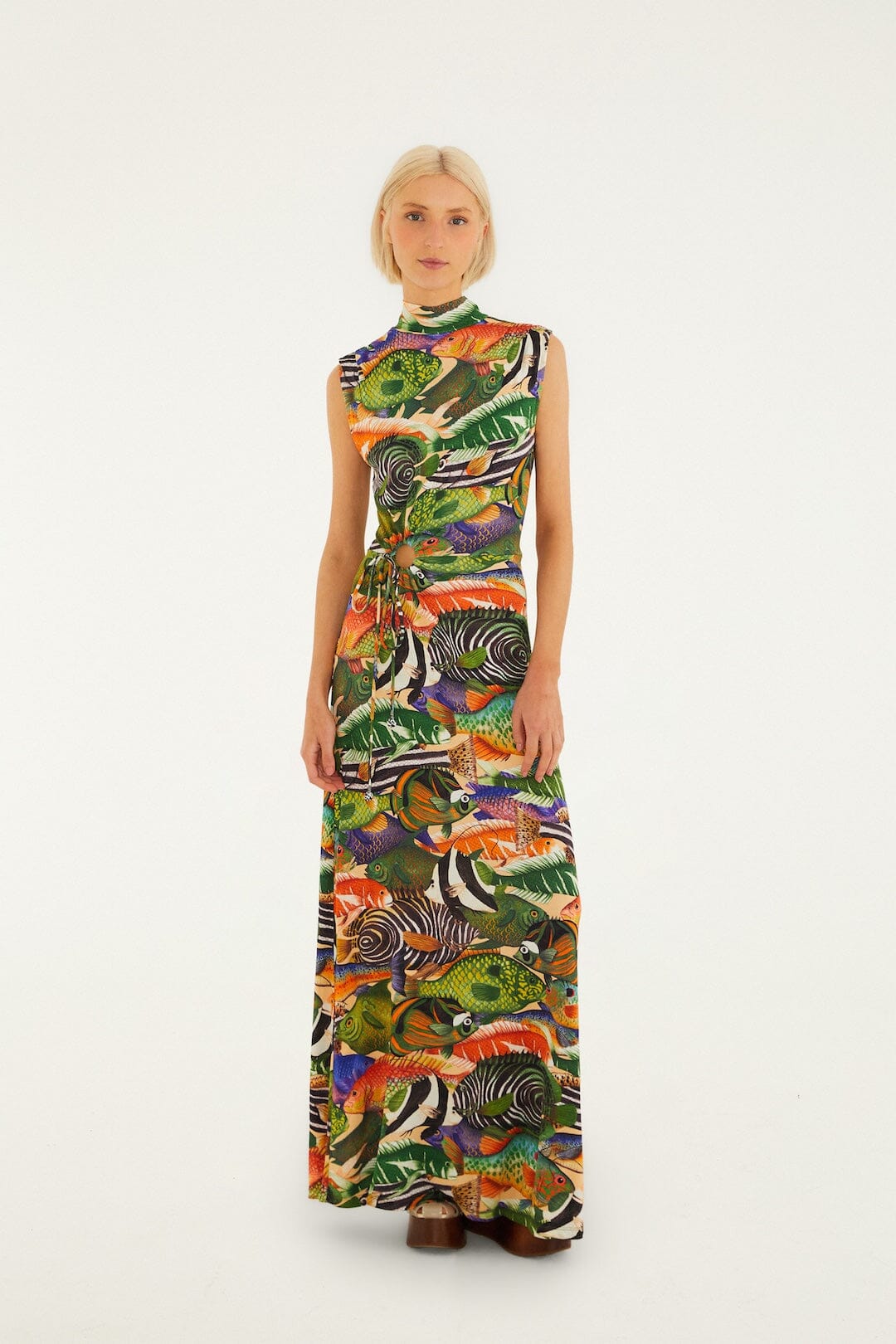 Multicolor Fish Sea Sleeveless Maxi Dress